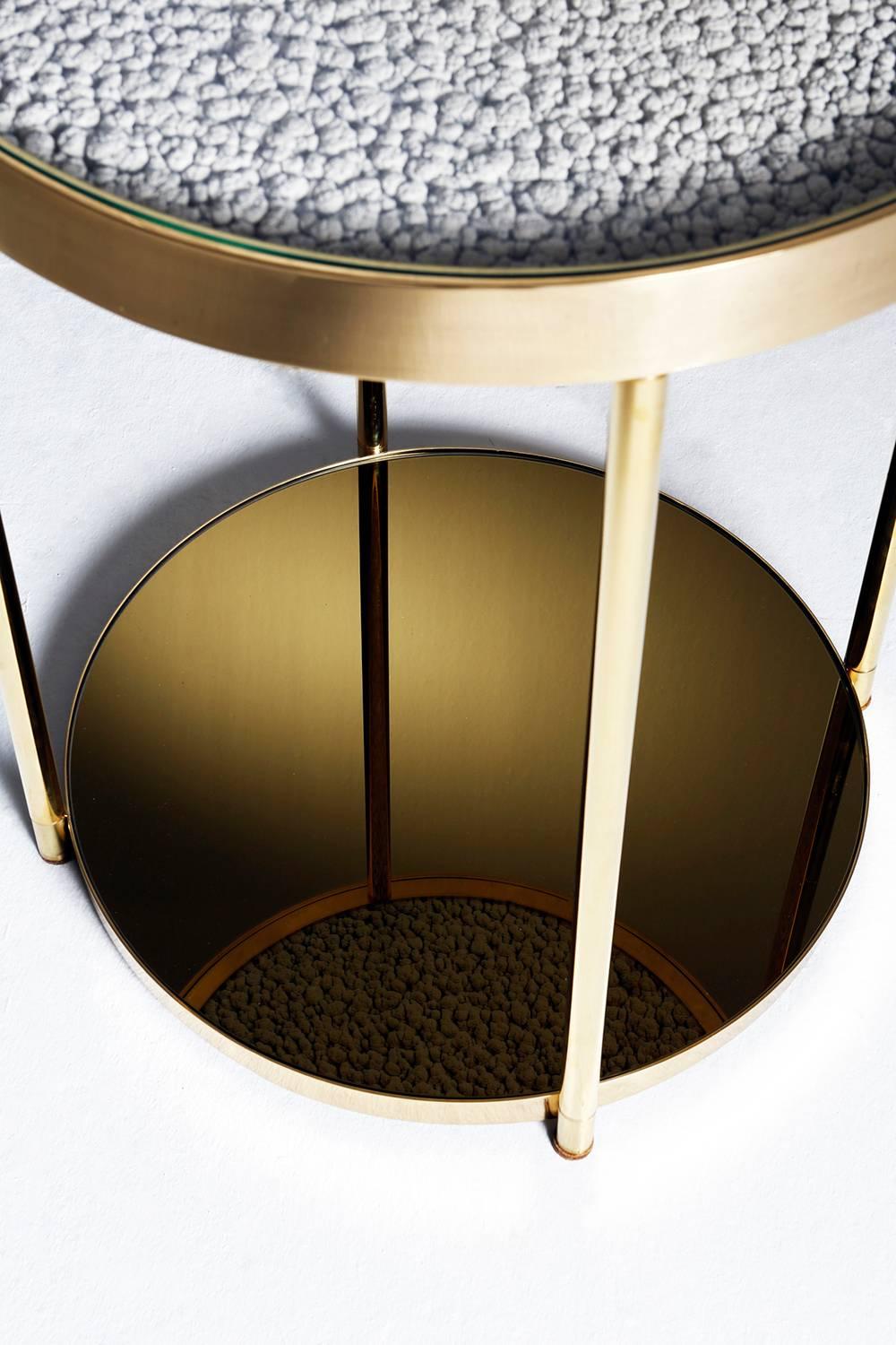 Turkish Contemporary Polished Brass Hemlock Side Table with Golden Mirror Base For Sale