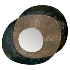 Contemporary Polished Bronze and Glazed Lava Stone Mirror by Erwan Boulloud