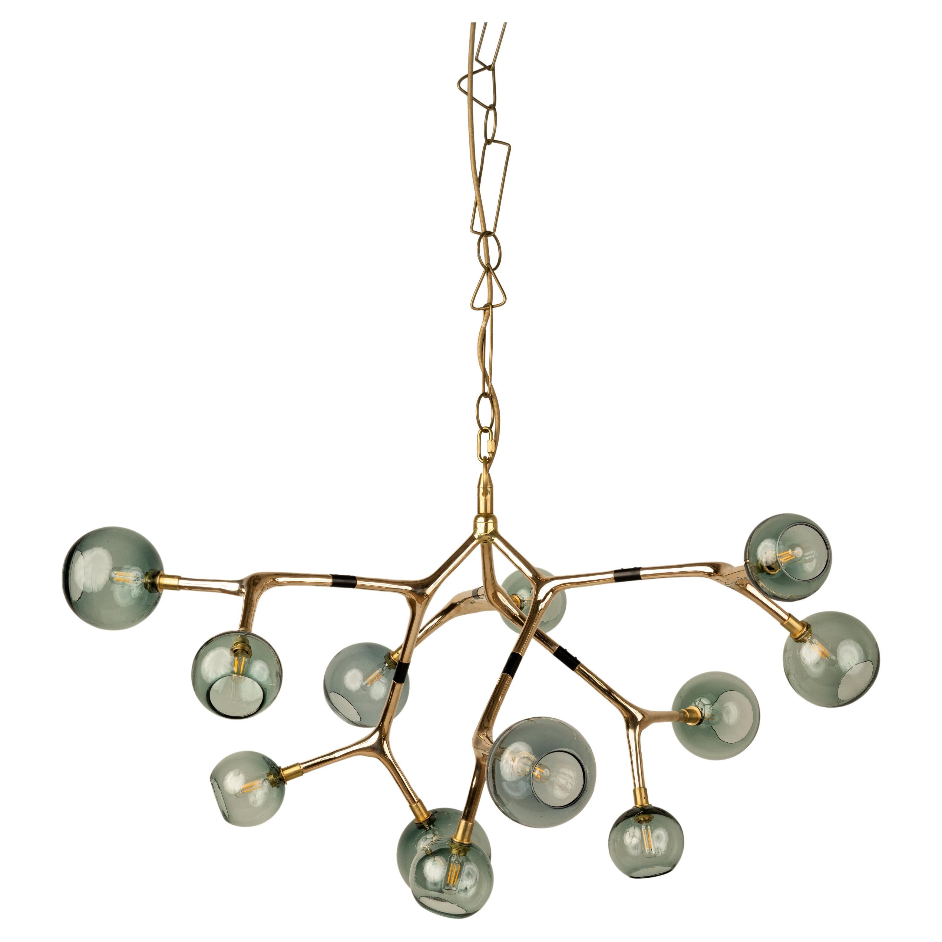 Contemporary polished bronze Maratus chandelier by Isabel Moncada. Customizable.