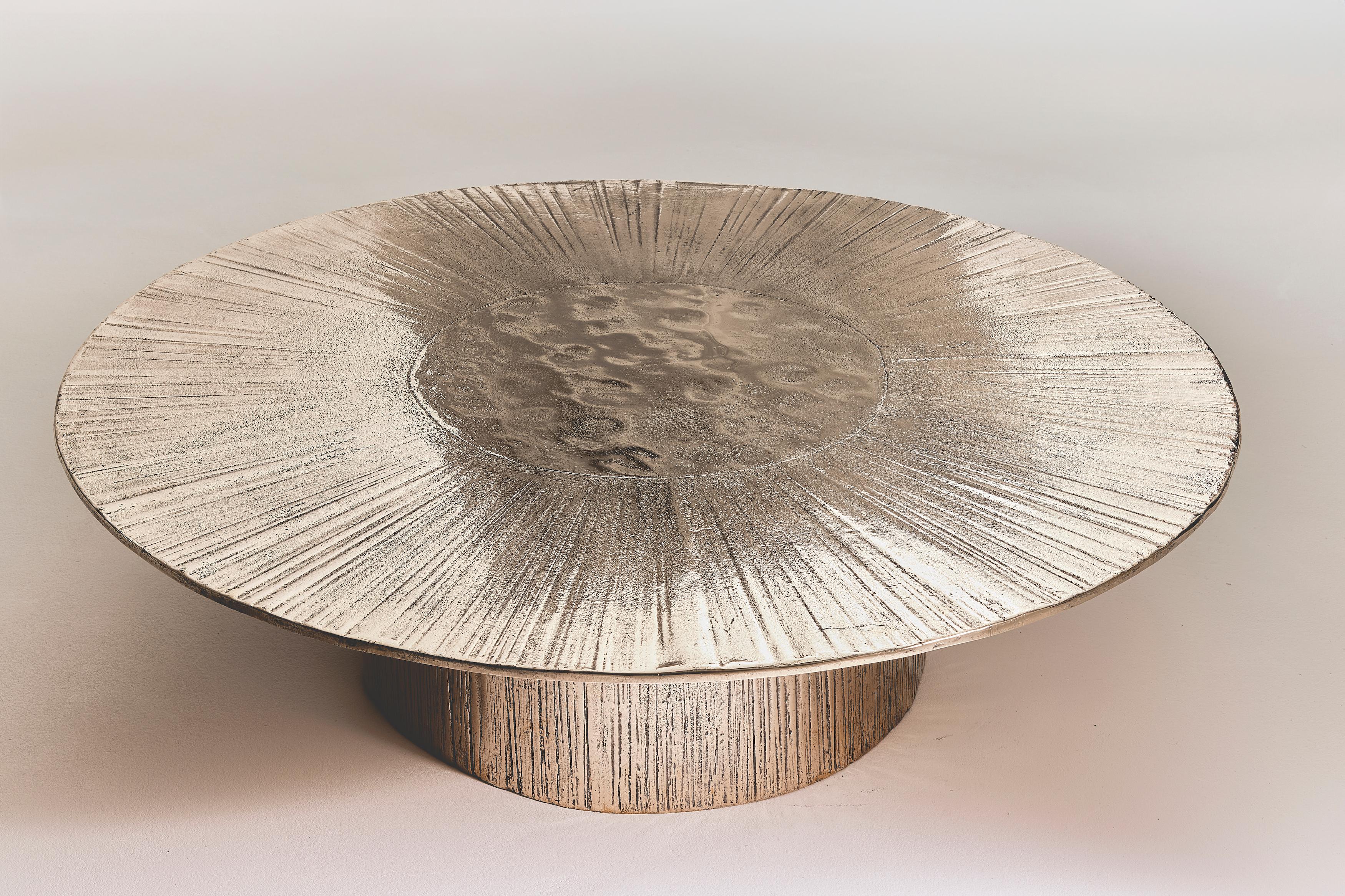 French Contemporary Polished Bronze Round Coffee Table by Colo Studio, France For Sale