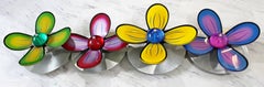 Contemporary Polished Metal Colored Lucite Acrylic Flower Wall Sculpture Haziza