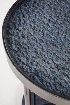 Contemporary Polished Nickel Hemlock Side Table with Gray Tinted Mirror Base