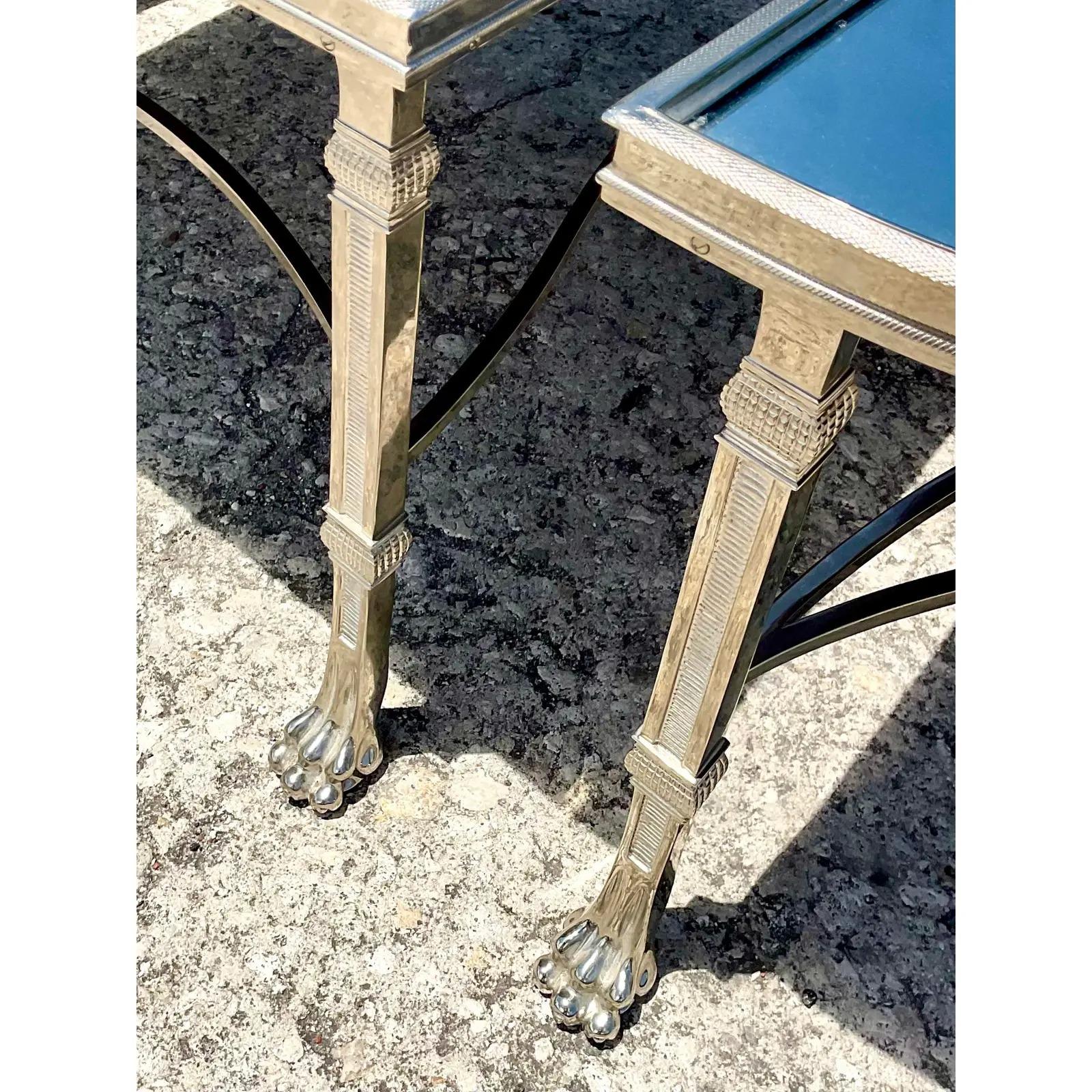 Contemporary Polished Nickel Lorin Marsh Three Part Coffee Table In Fair Condition In west palm beach, FL