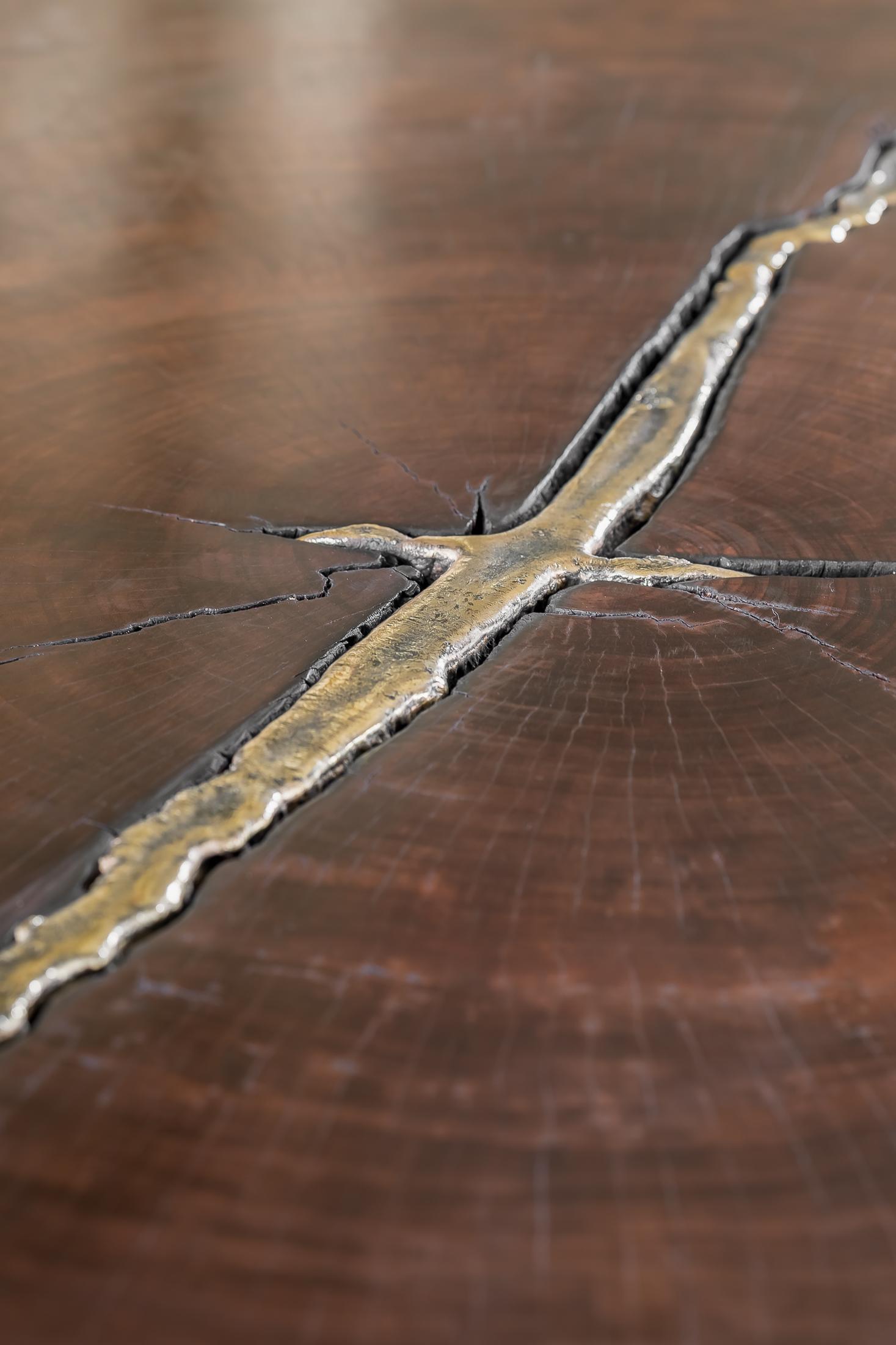 Contemporary Waterbubinga Holz poliert, Messingguss Couchtisch im Angebot 6