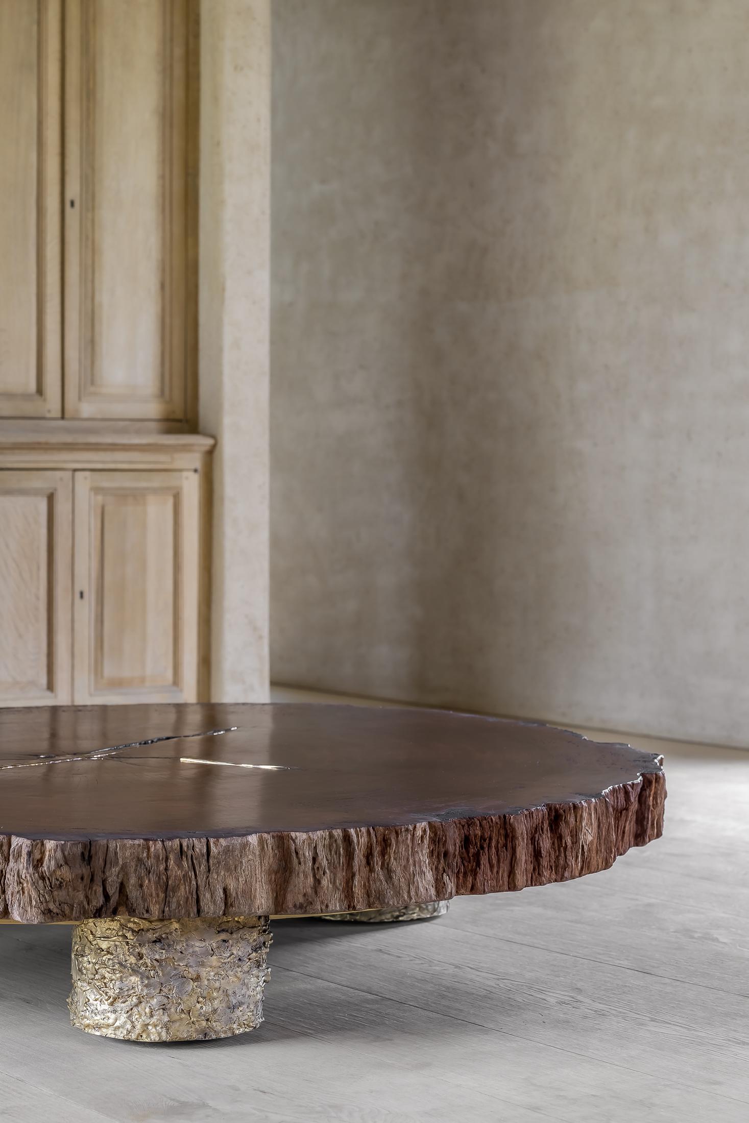 Contemporary Waterbubinga Holz poliert, Messingguss Couchtisch im Angebot 10