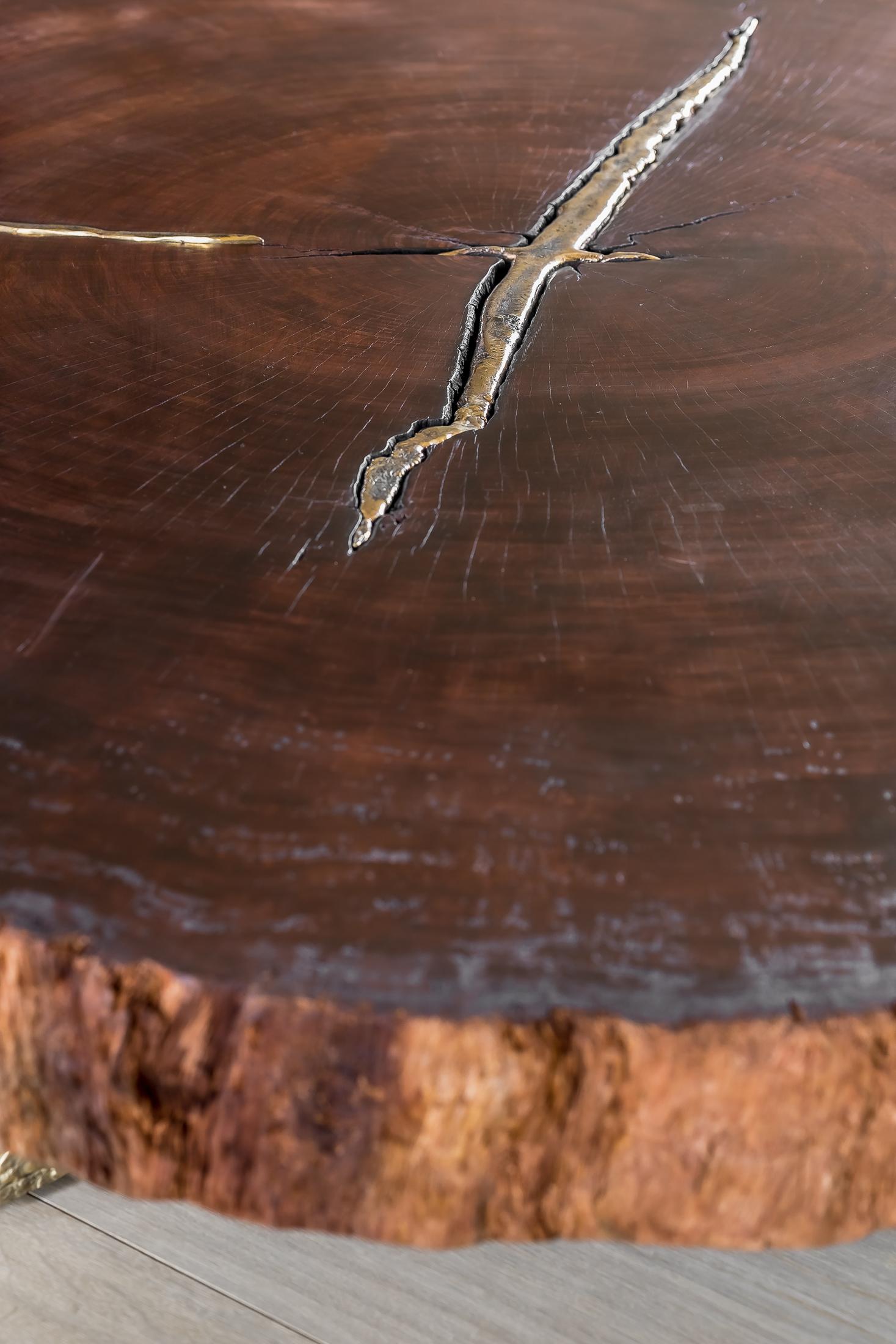 Contemporary Waterbubinga Holz poliert, Messingguss Couchtisch im Angebot 12