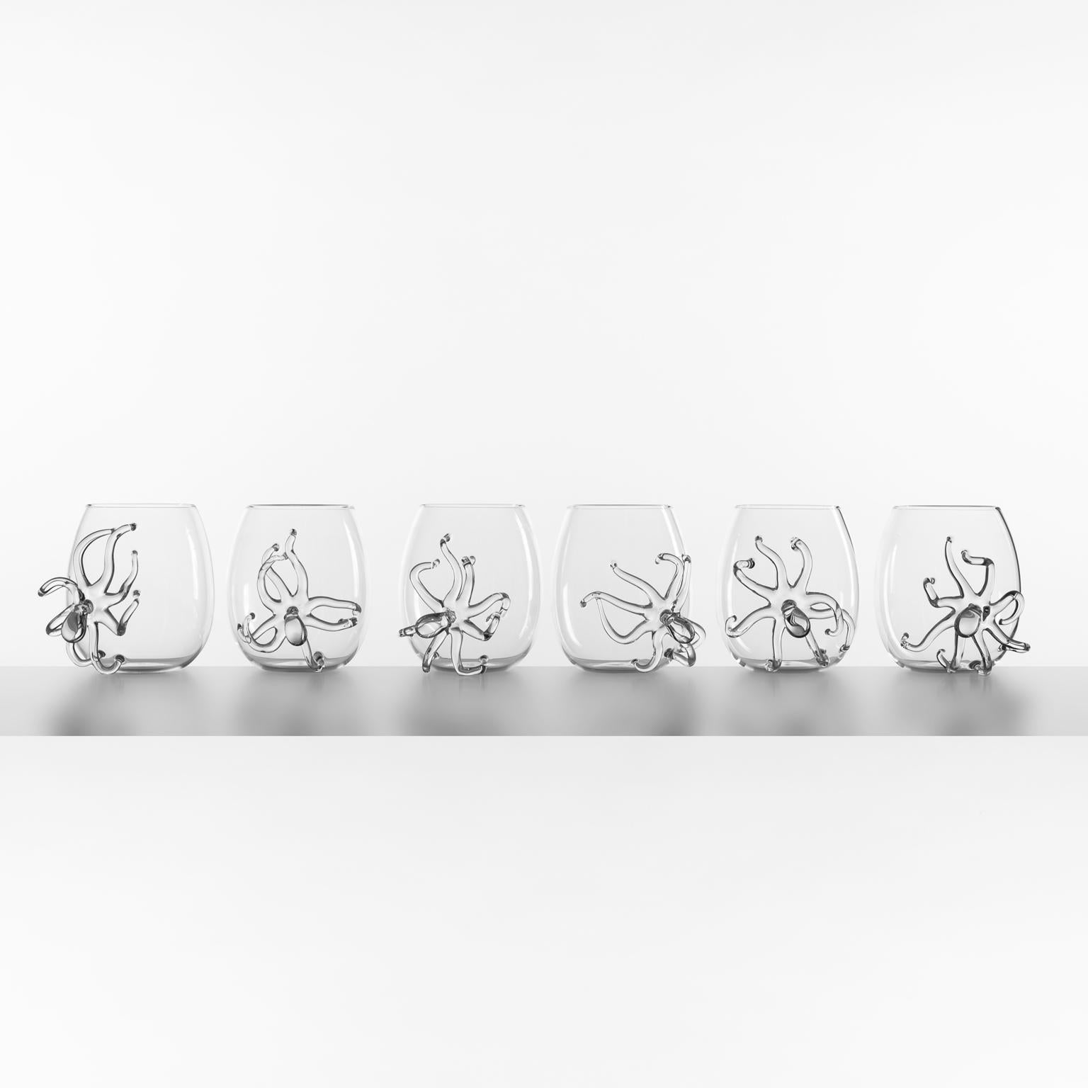 Italian Contemporary Polpo Octopus Glass Hand-Blown Sea Creatures Ocean Playful Water For Sale