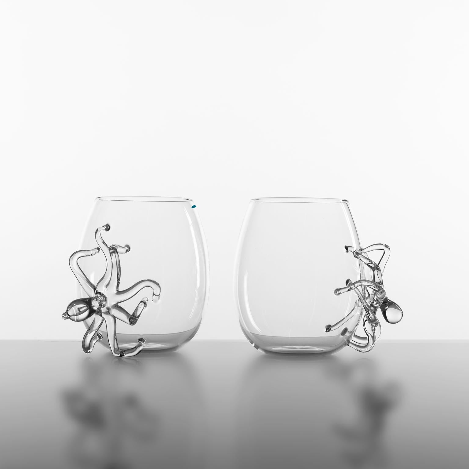 Contemporary Polpo Octopus Glass Hand-Blown Sea Creatures Ocean Playful Water In New Condition For Sale In Camisano Vicentino, IT