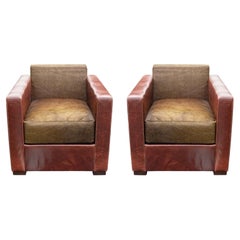 Contemporary Poltrona Frau Peter Marino Linea A Leather & Hide Pair of Armchairs