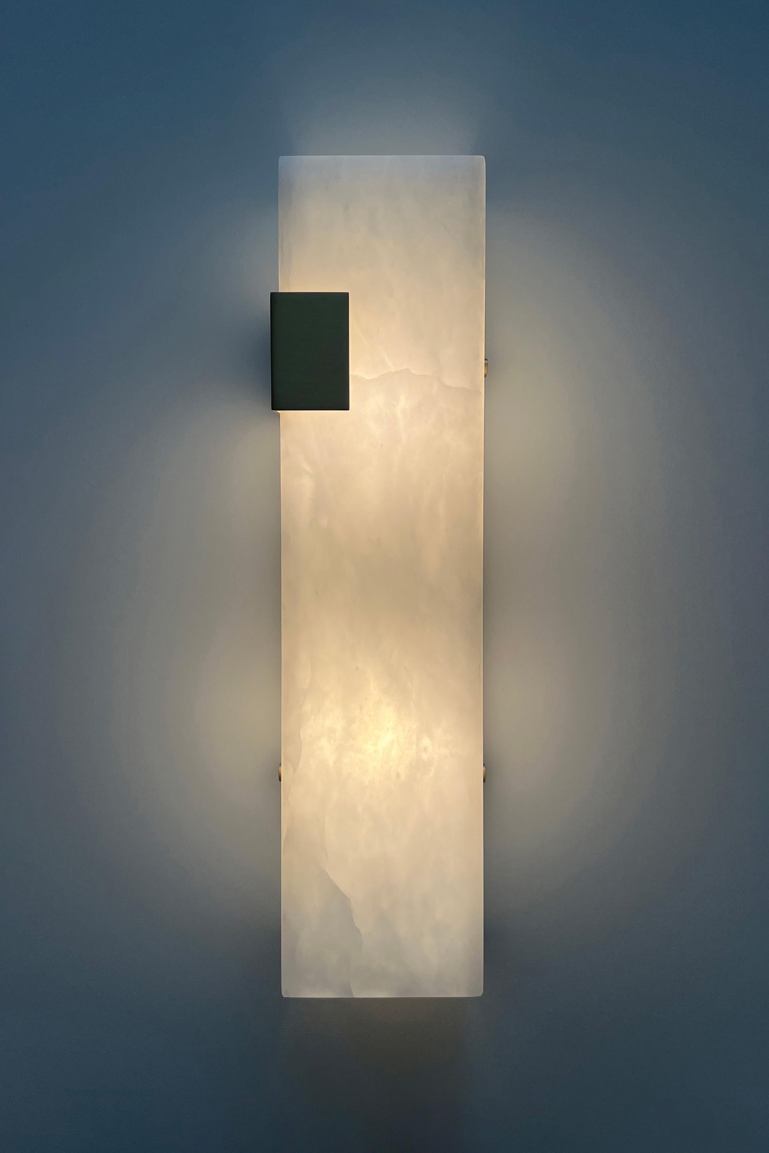 Blackened Contemporary Ponti Sconce 003-1C in Alabaster by Orphan Work For Sale