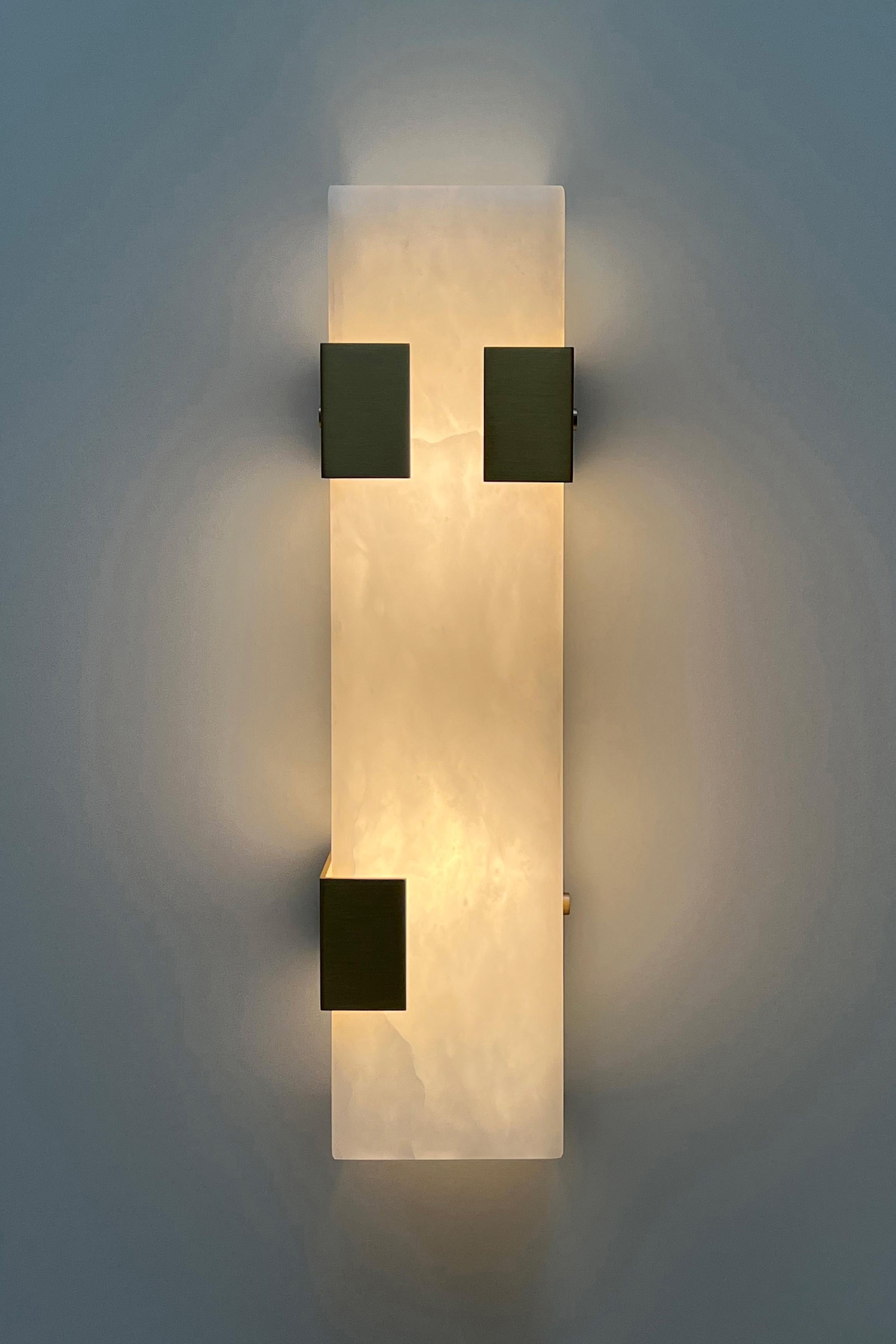 Blackened Contemporary Ponti Sconce 003-3C in Alabaster by Orphan Work For Sale