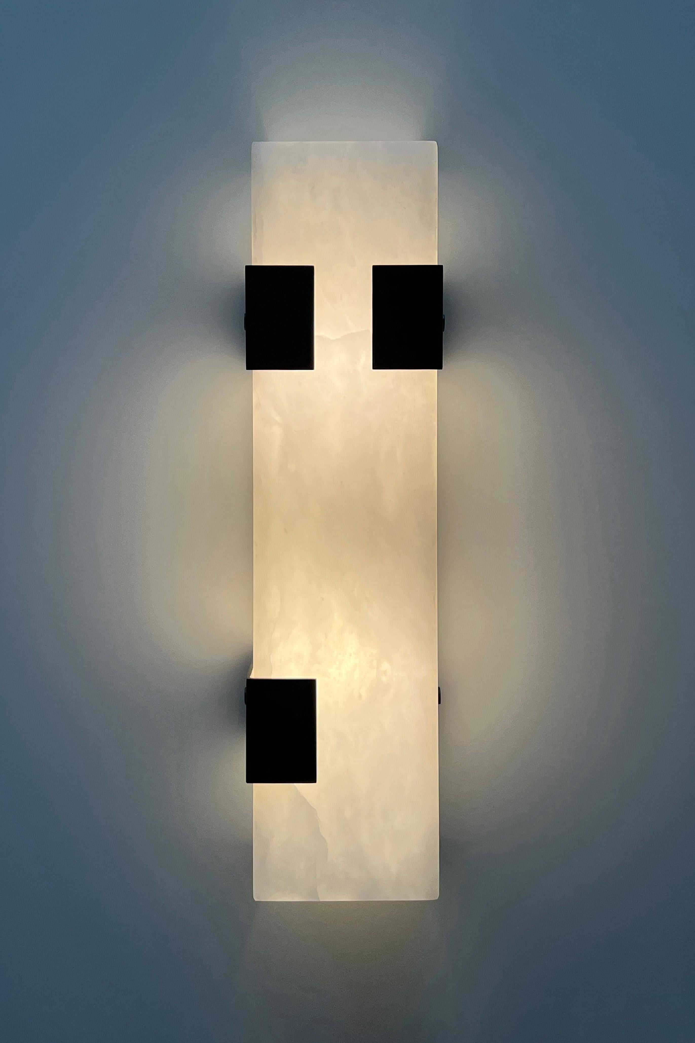 Blackened Contemporary Ponti Sconce 003-3C in Alabaster by Orphan Work For Sale