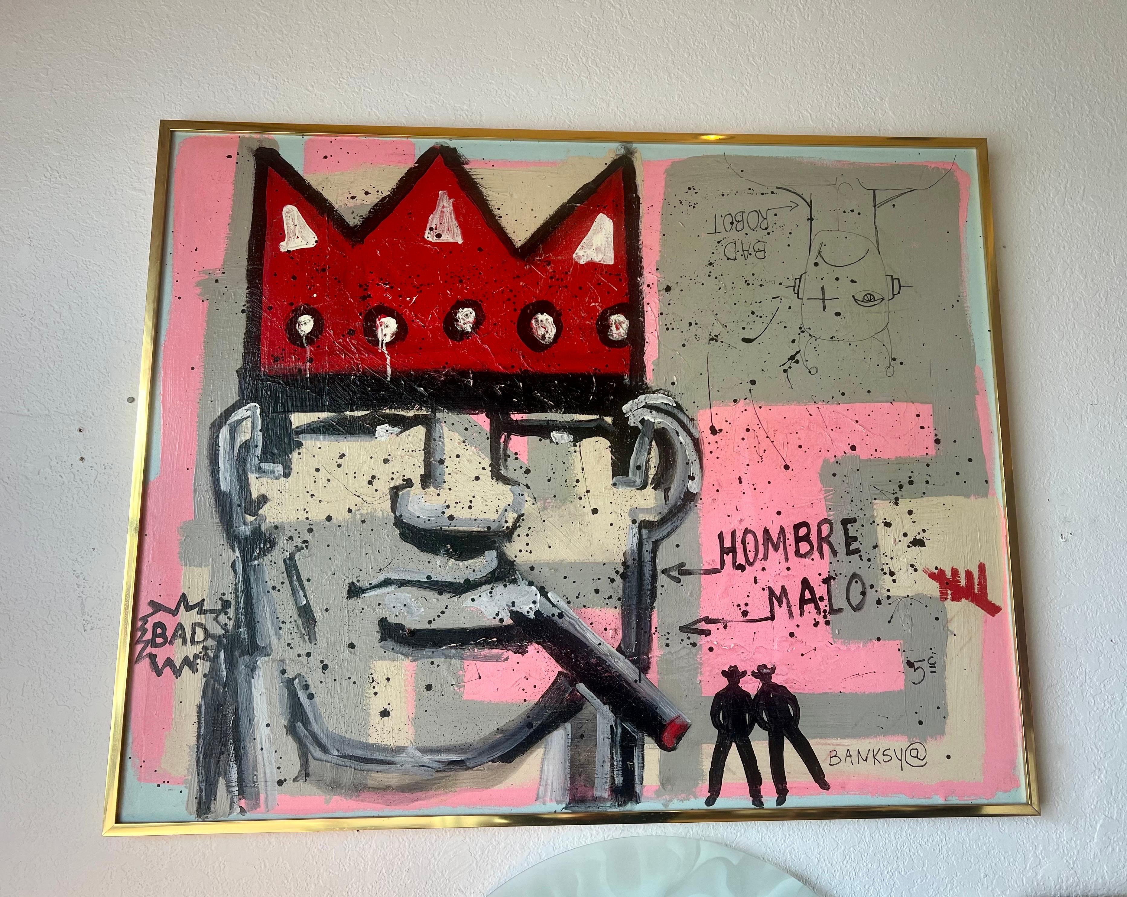 Postmoderno Acrilico su tela di @Bansky con cornice di Poo Art Contemporanea in vendita