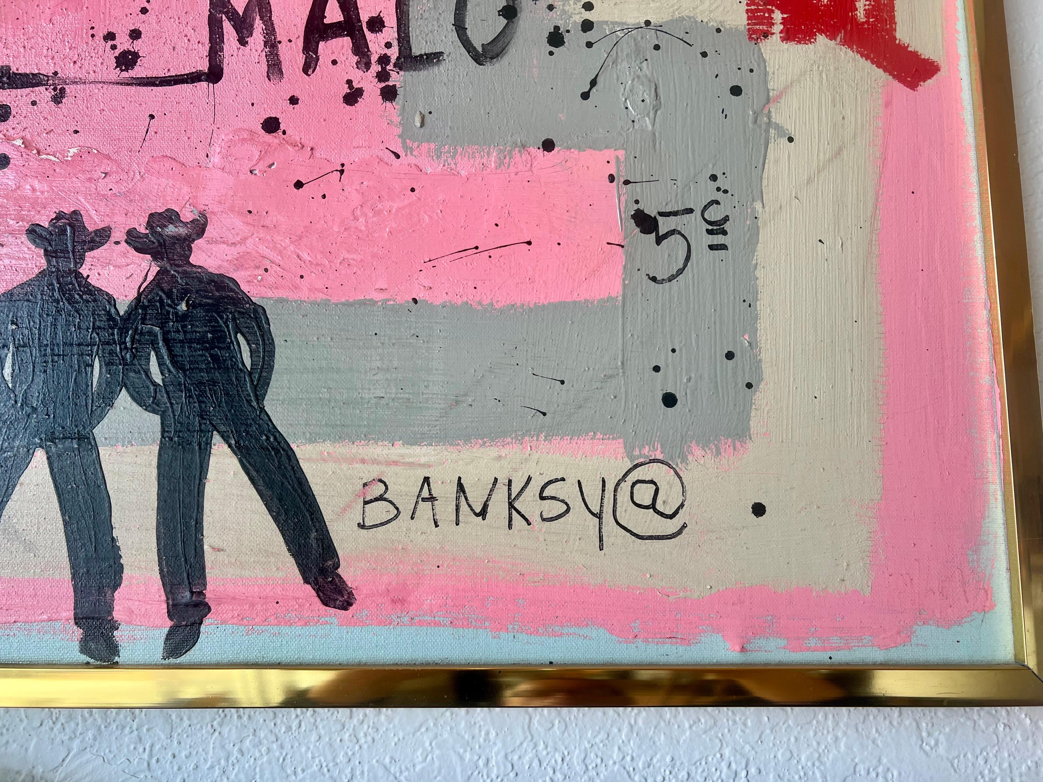 Americano Acrilico su tela di @Bansky con cornice di Poo Art Contemporanea in vendita