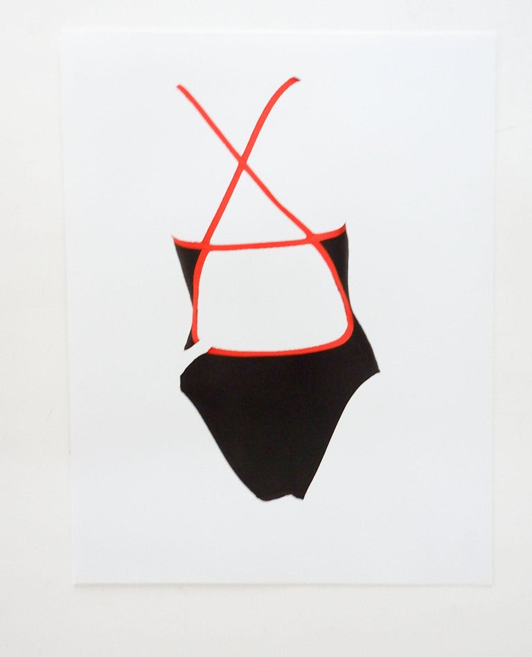Contemporary Pop Art Black and Red Swimsuit Print For Sale at 1stDibs