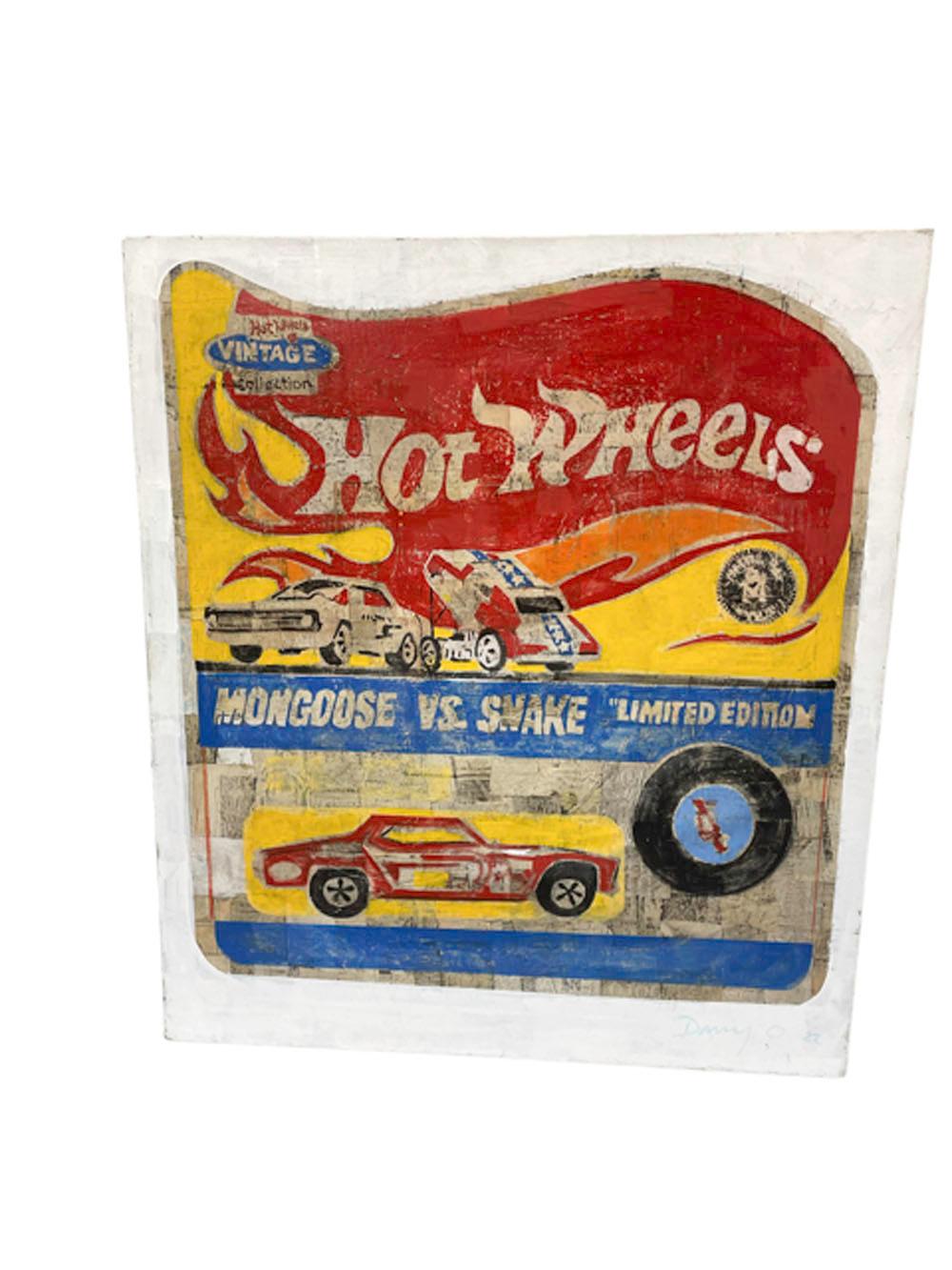 Contemporary Pop Art 'Hot Wheels, Mongoose vs. Mongoose Snake' Öl & Papier auf Leinwand (amerikanisch) im Angebot