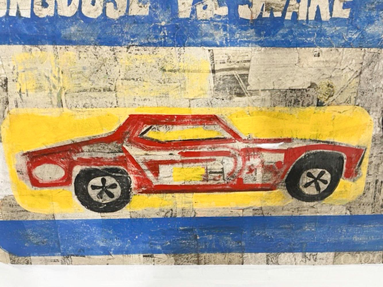 Contemporary Pop Art 'Hot Wheels, Mongoose vs. Snake' Oil & Paper on Canvas In New Condition For Sale In Nantucket, MA
