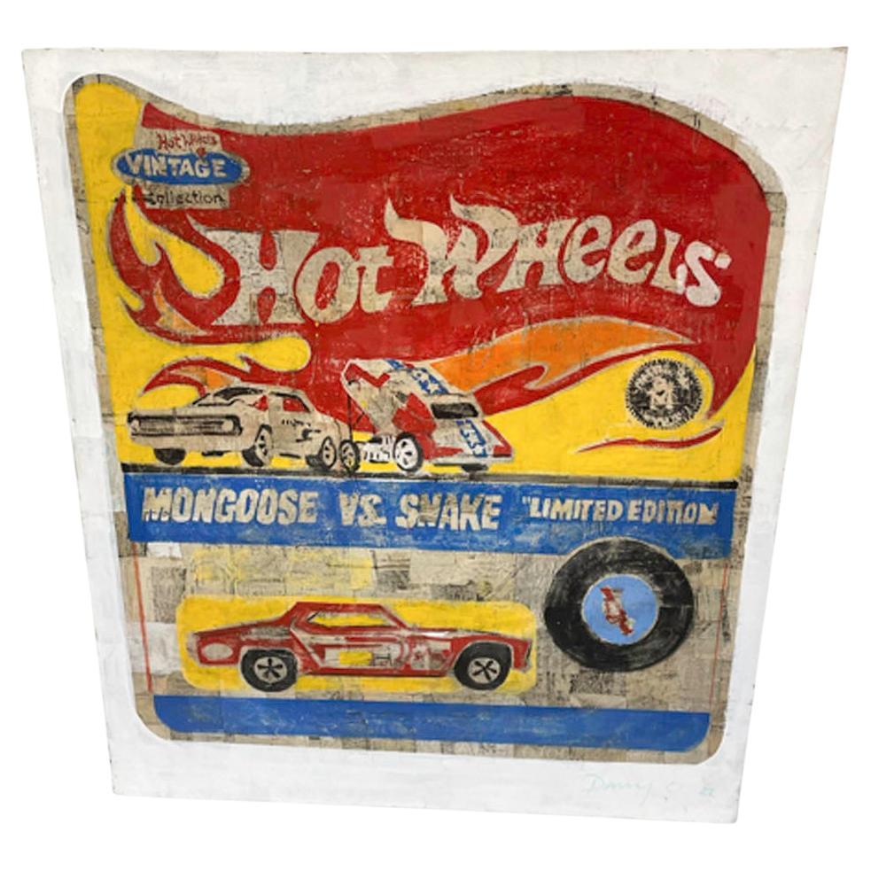 Contemporary Pop Art 'Hot Wheels, Mongoose vs. Snake' Oil & Paper on Canvas For Sale