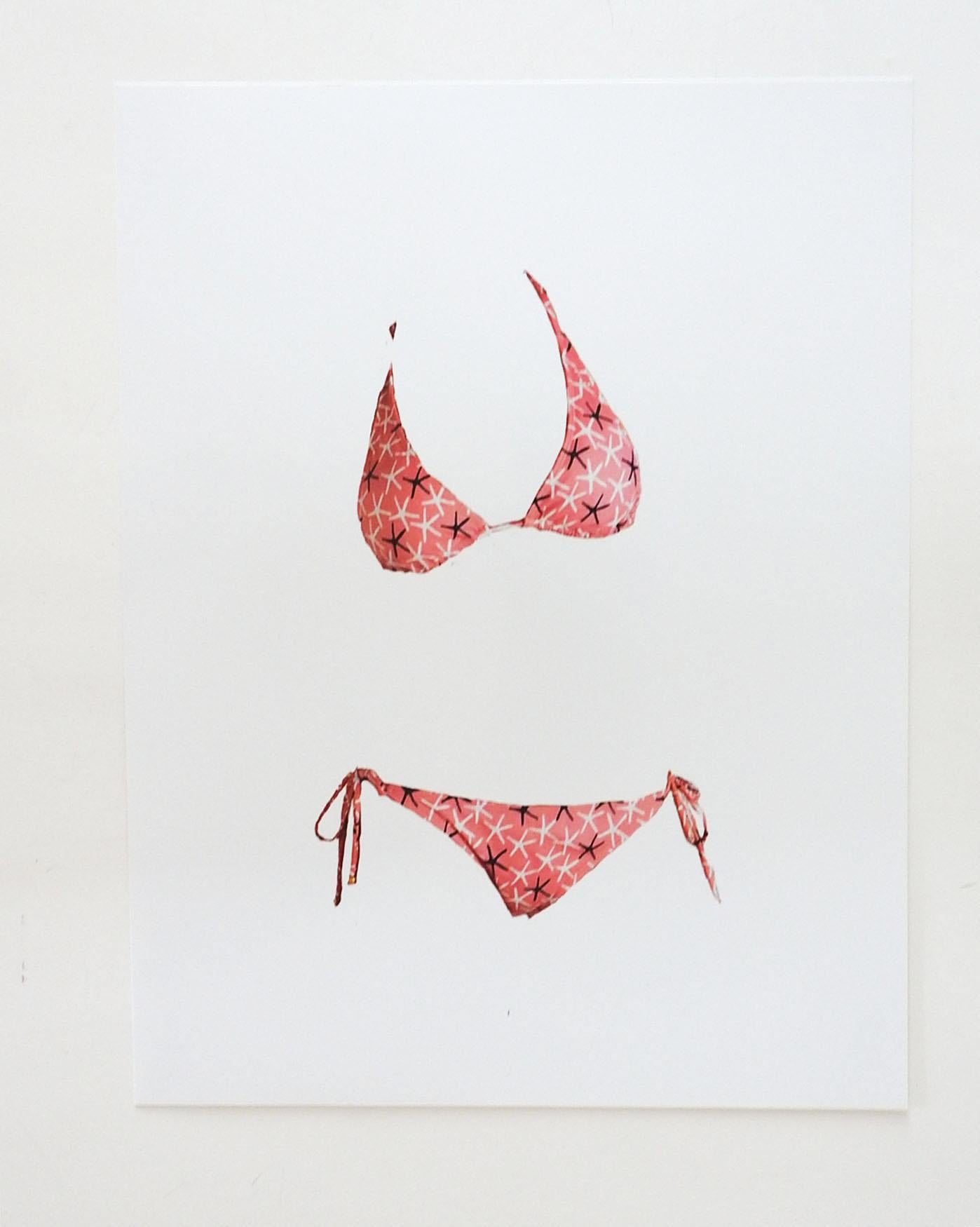 Contemporary 2021 Pop Art giclee print on satin photographic paper paper by David Grinnell (21st century) Texas. Unsigned, graphic pink print two piece bathing suit, from the artists estate. Unframed, very good condition.