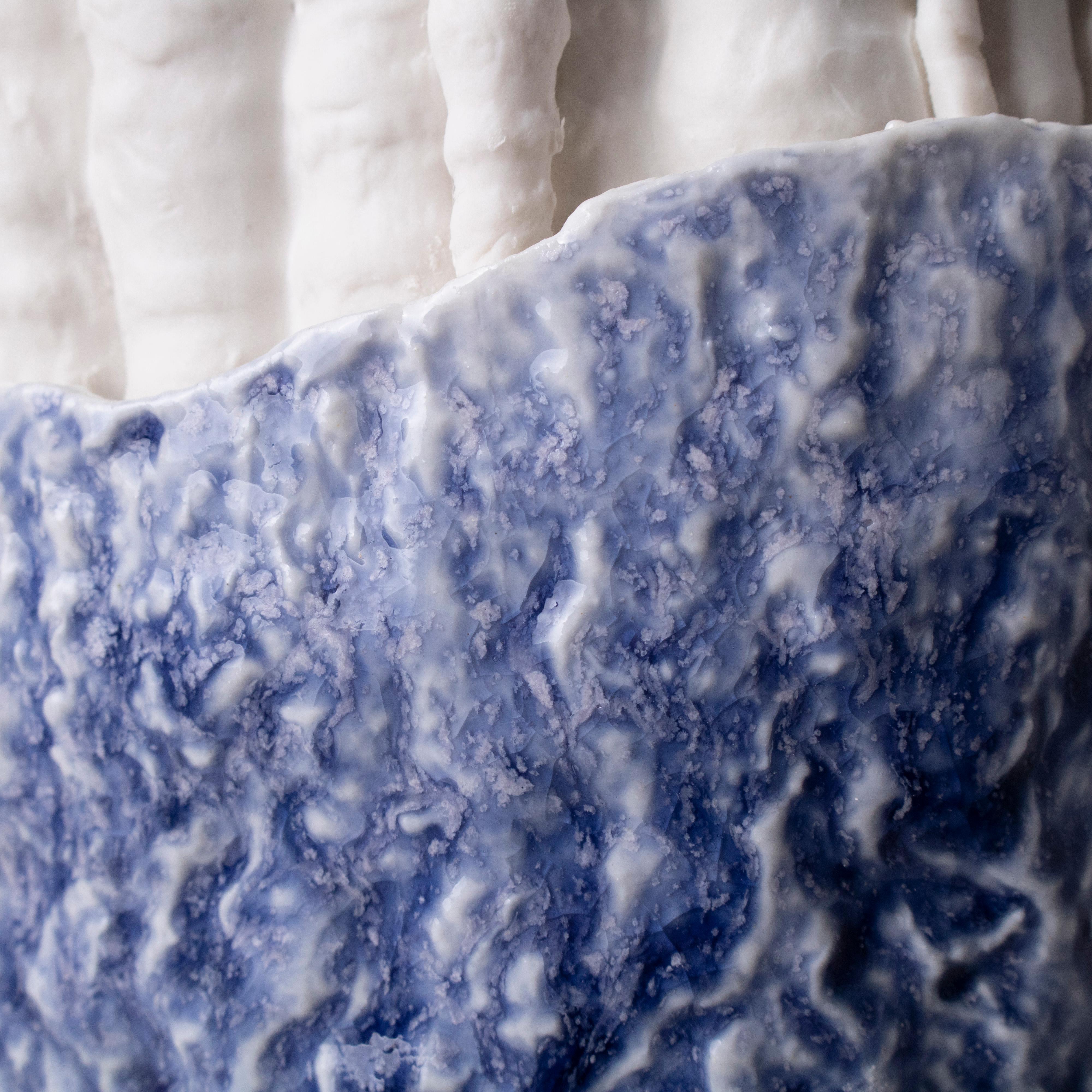 Modern Contemporary Porcelain Blue Vase White Sea Corals Nature Ceramic Handmade Fos