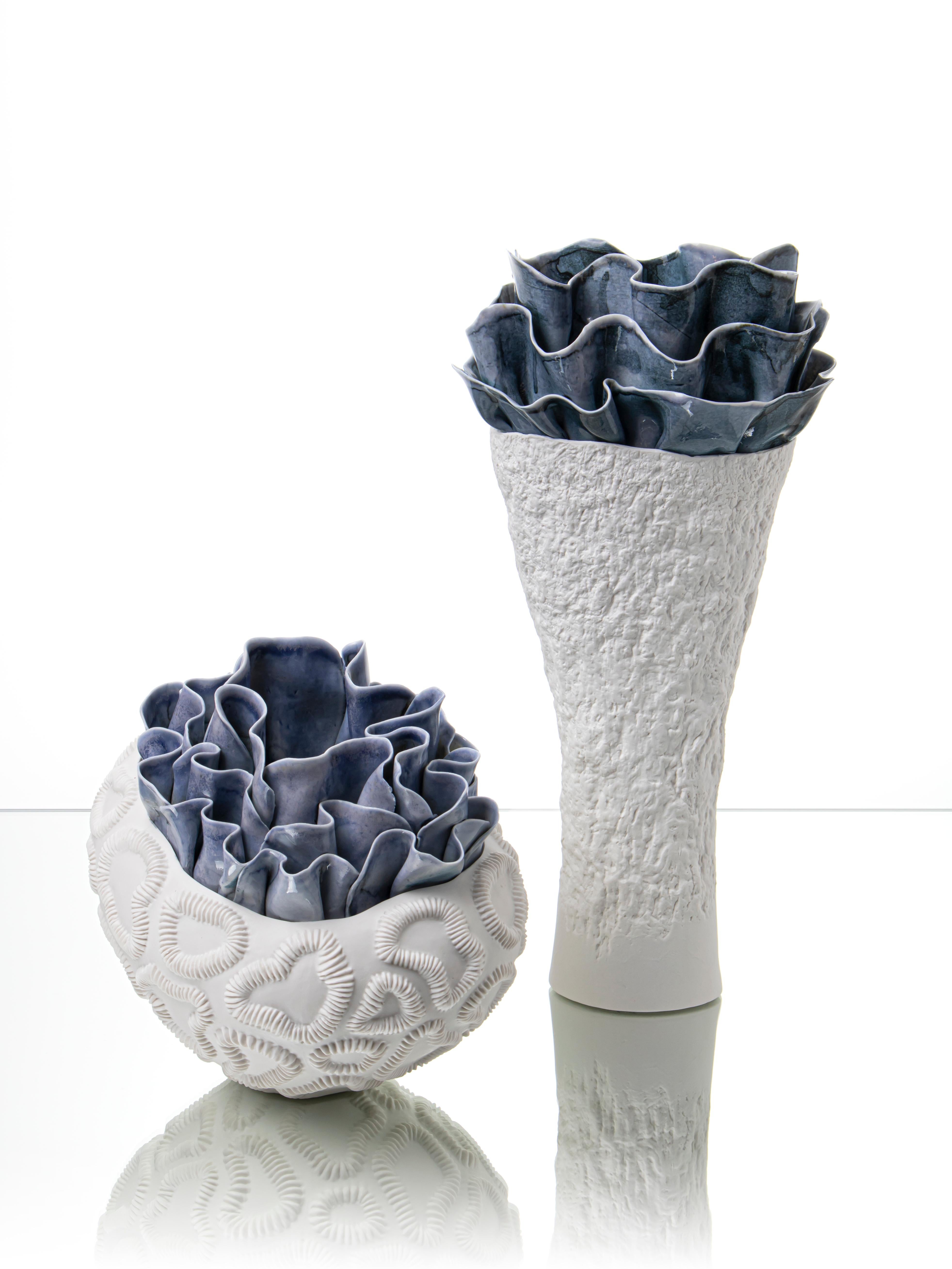 Modern Contemporary Porcelain Blue White Sculpture Sea Coral Nature Handmade Italy Fos For Sale