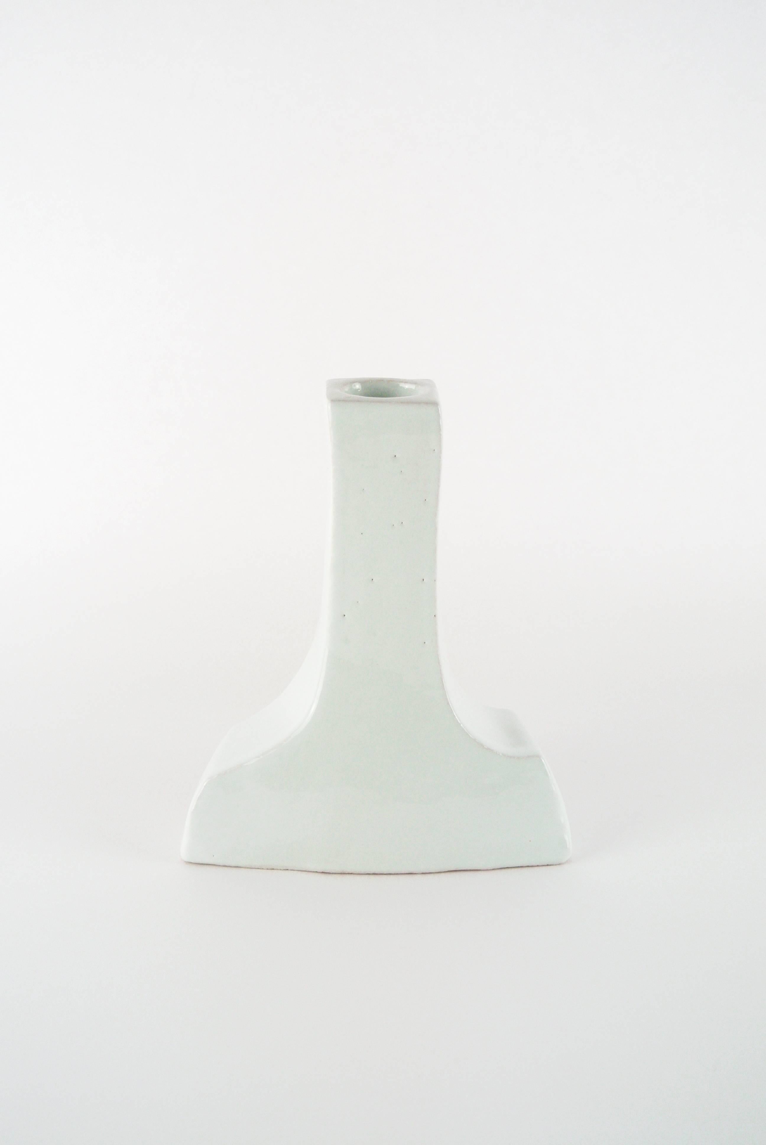Organic Modern Contemporary Porcelain Candleholder with White Glossy Glaze