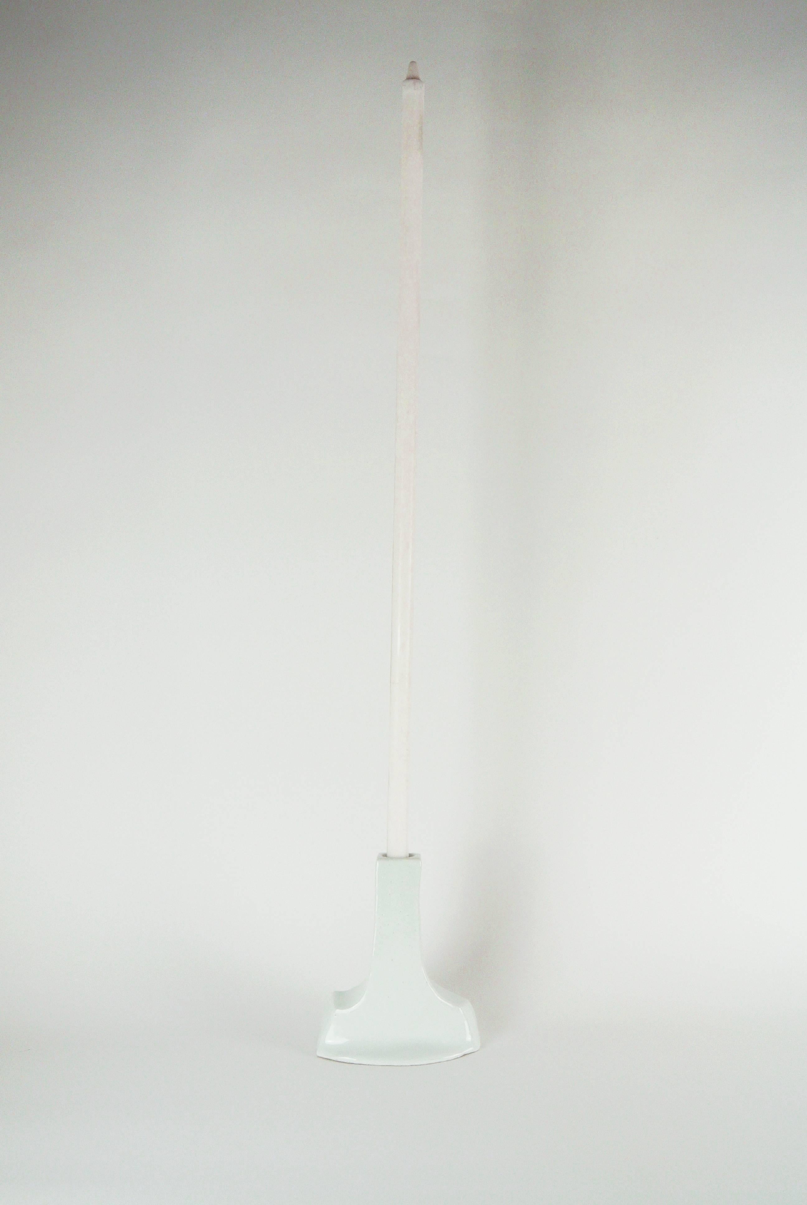 German Contemporary Porcelain Candleholder with White Glossy Glaze