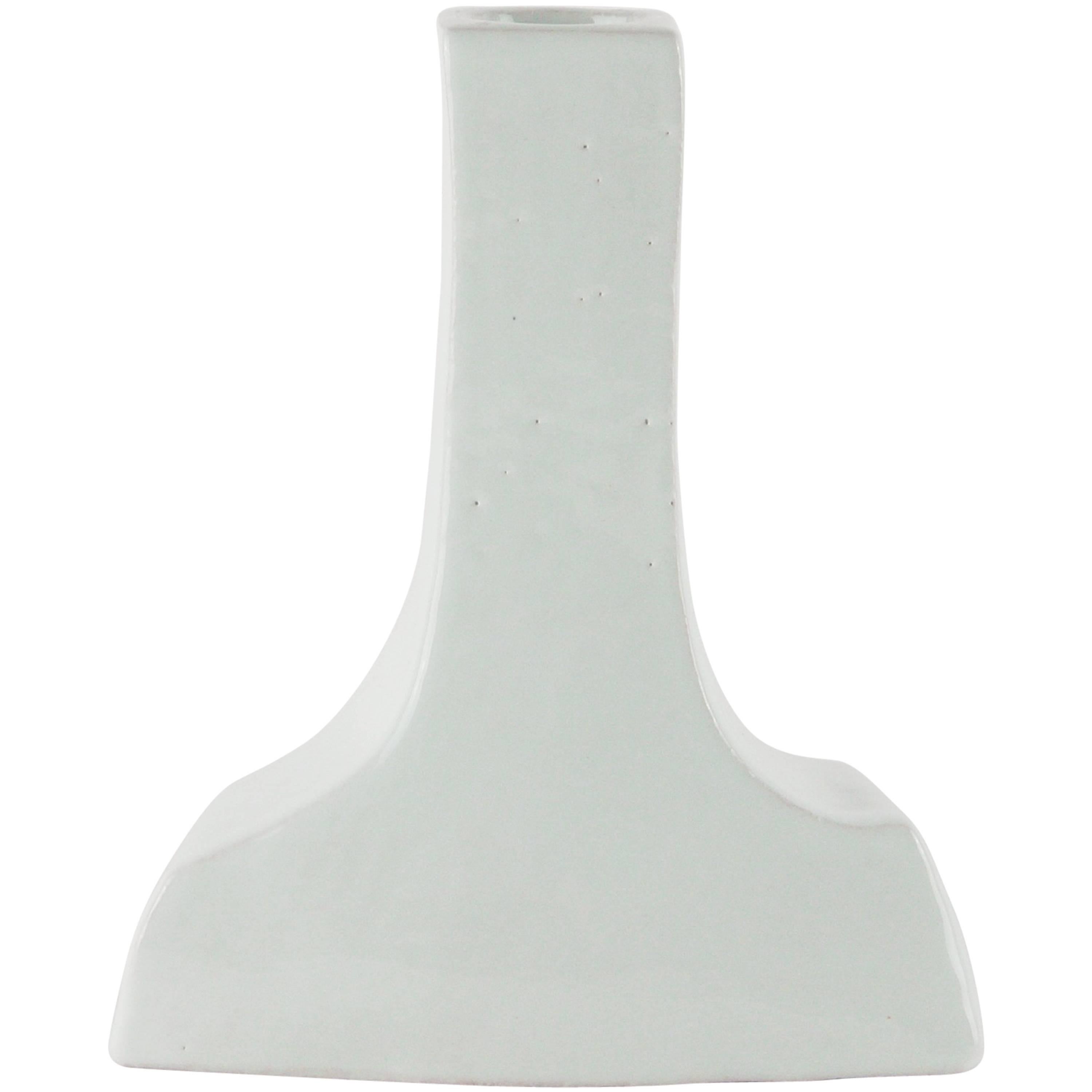 Contemporary Porcelain Candleholder with White Glossy Glaze
