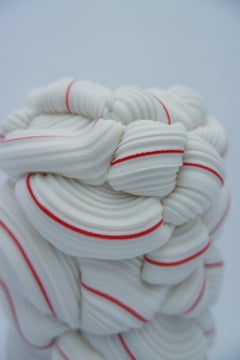 Contemporary porcelain Striped Fold X vessel by Steven Edwards