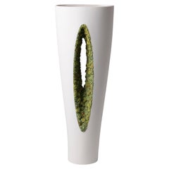 Contemporary Porcelain Tall Vase White Green Moss Ceramic Hand-Painted Fos