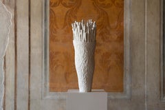 Contemporary Porcelain Tall White Vase Sea Ceramic Handmade Sculpture Italy Fos