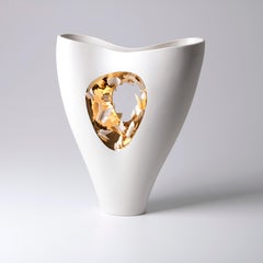 Contemporary Porcelain Vase Gold Butterflies Handmade Sculpture Fos Ltd Edition