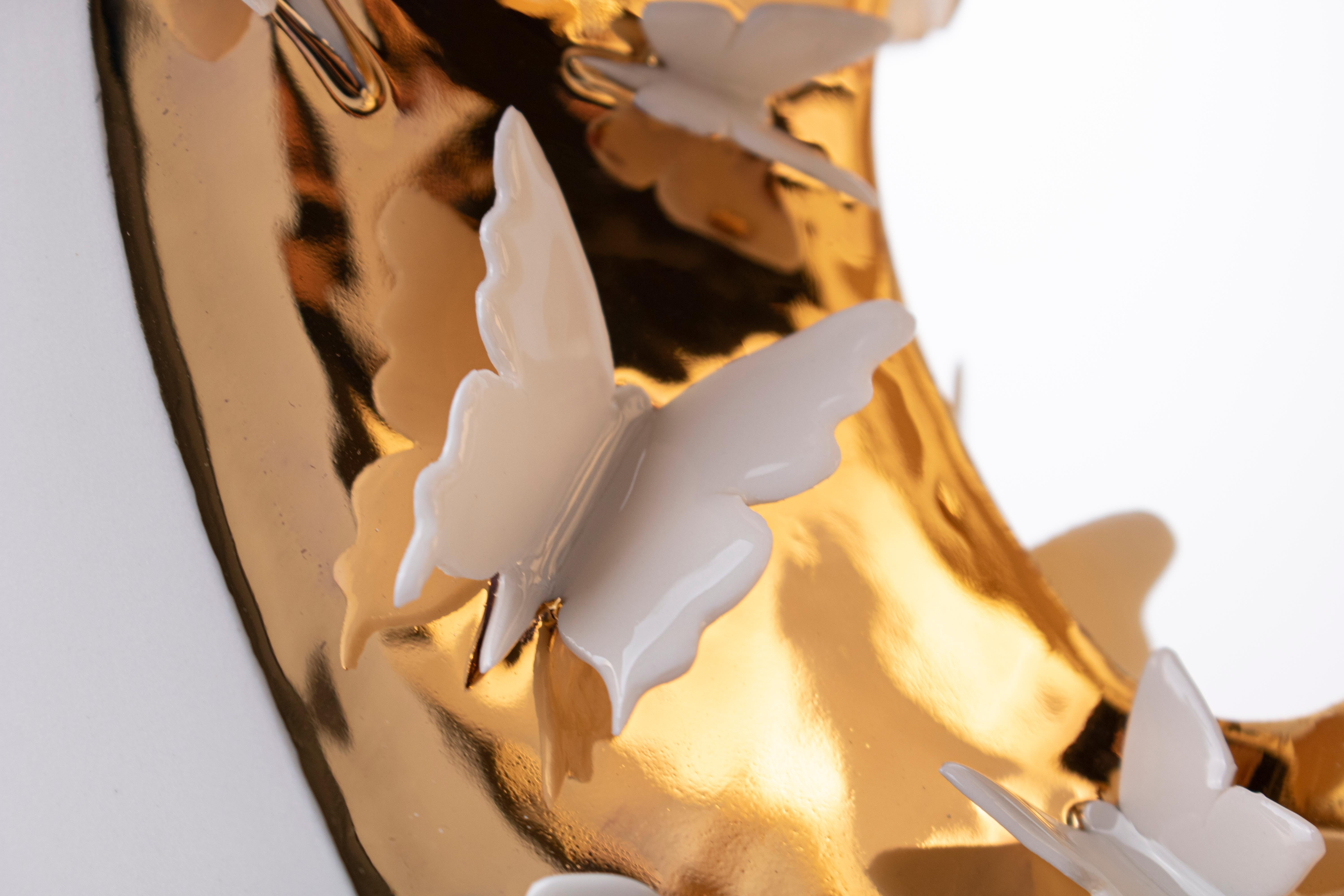 Italian Contemporary Porcelain Vase Gold Butterflies Handmade Sculpture Fos Ltd Edition For Sale