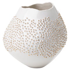 Contemporary Porcelain Vase Gold Dots White Ceramic Ocean Hand-Painted Italy Fos