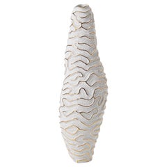 Contemporary Porcelain Vase Gold Slim Sea Fossil texture Ceramic Italy Fos