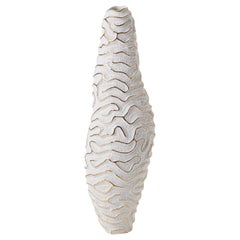 Contemporary Porcelain Vase Gold Slim Sea Fossil texture Ceramic Italy Fos