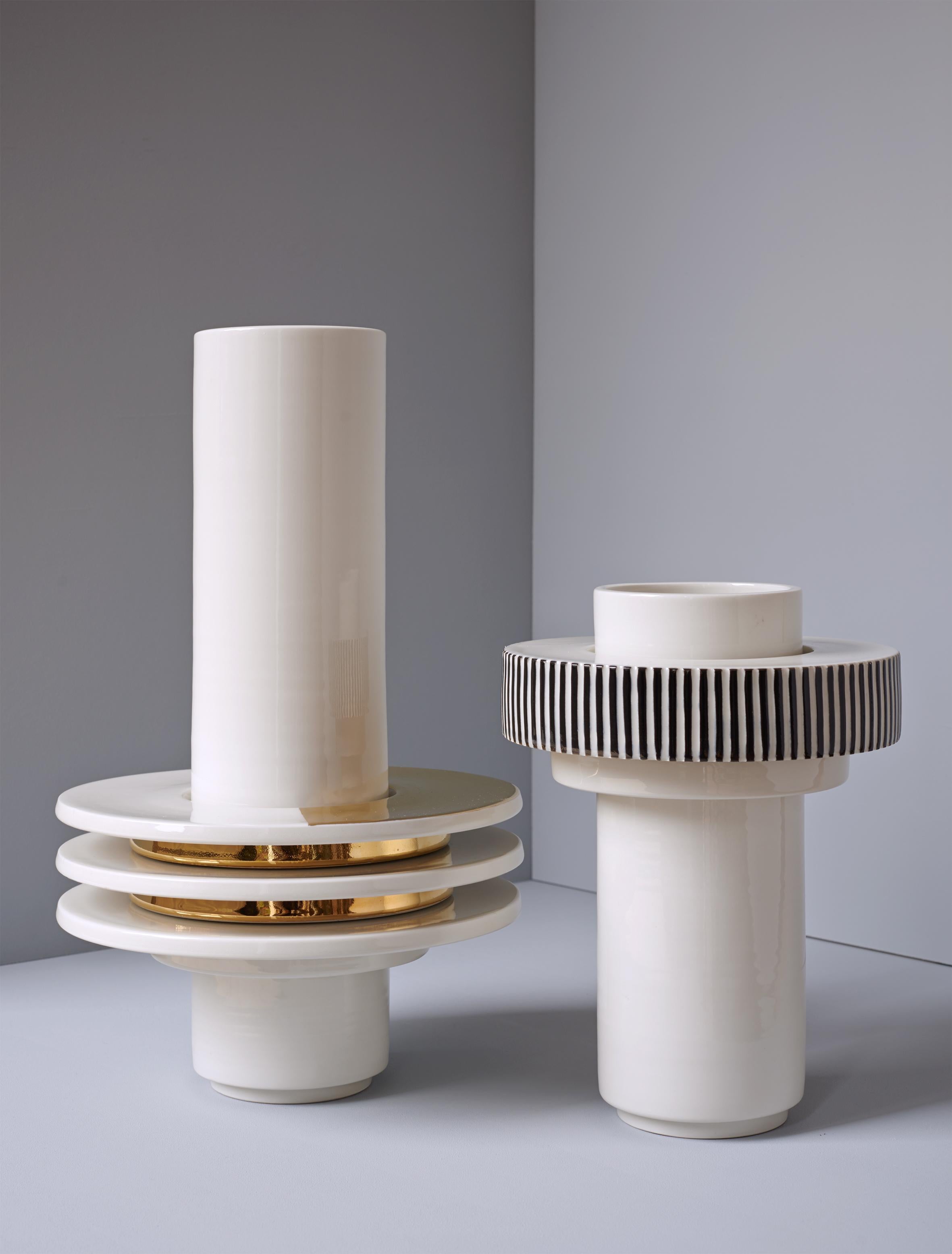 Modern Contemporary Porcelain Vase, Handmade, Elevated, Modular For Sale