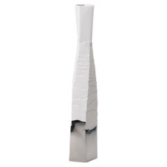Contemporary Porcelain Vase Platinum Bottle White Ceramic Hand-Painted Italy Fos