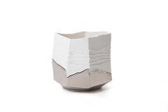 Contemporary Porcelain Vase Platinum Caspò White Ceramic Hand-Painted, Italy FOS