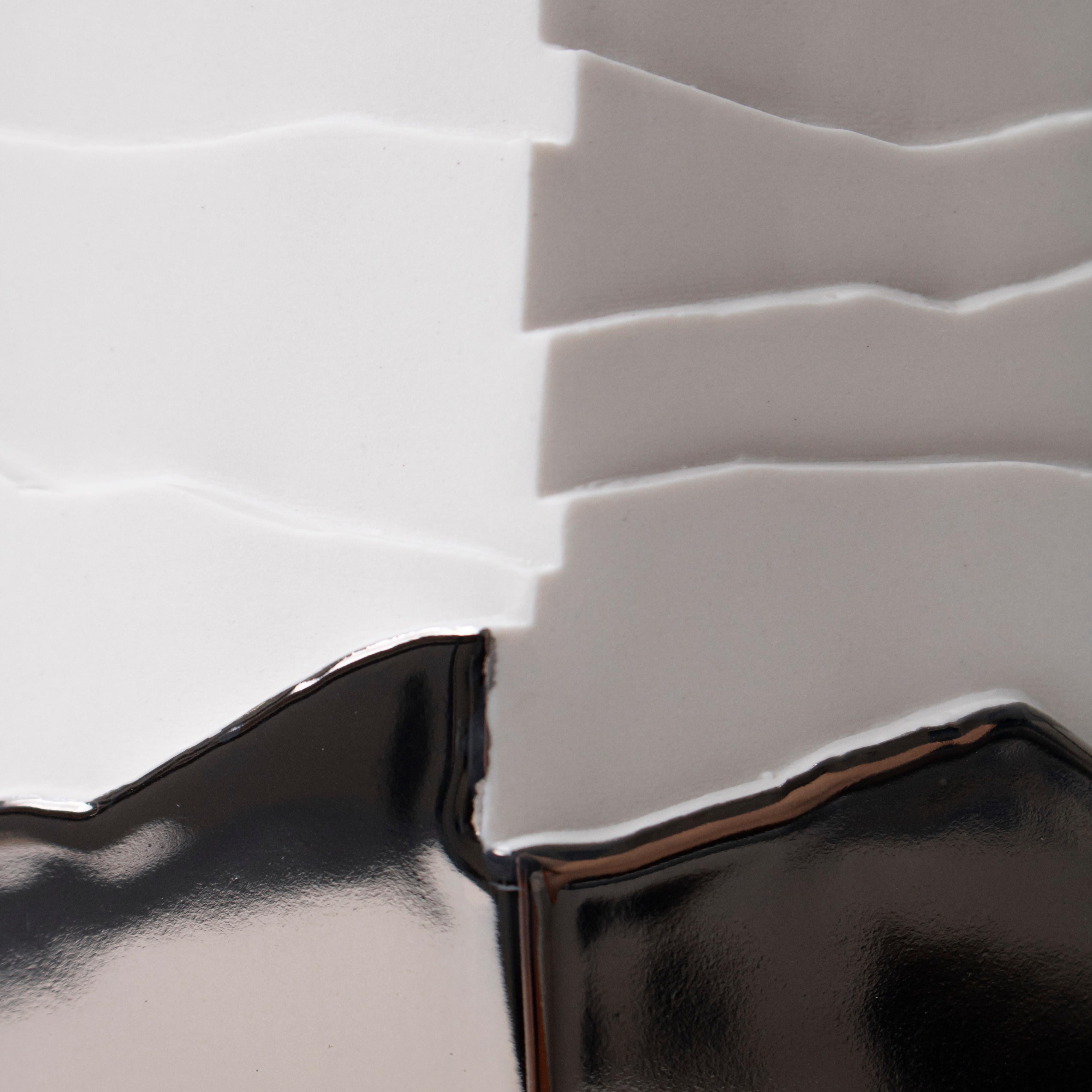 Modern Contemporary Porcelain Vase Platinum Caspò White Ceramic Hand-Painted, Italy FOS For Sale
