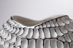 Contemporary Porcelain Vase Platinum Nature Texture White Ceramic Italy Fos