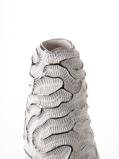 Contemporary Porcelain Vase Platinum Sea Fossil Texture Ceramic Italy Fos