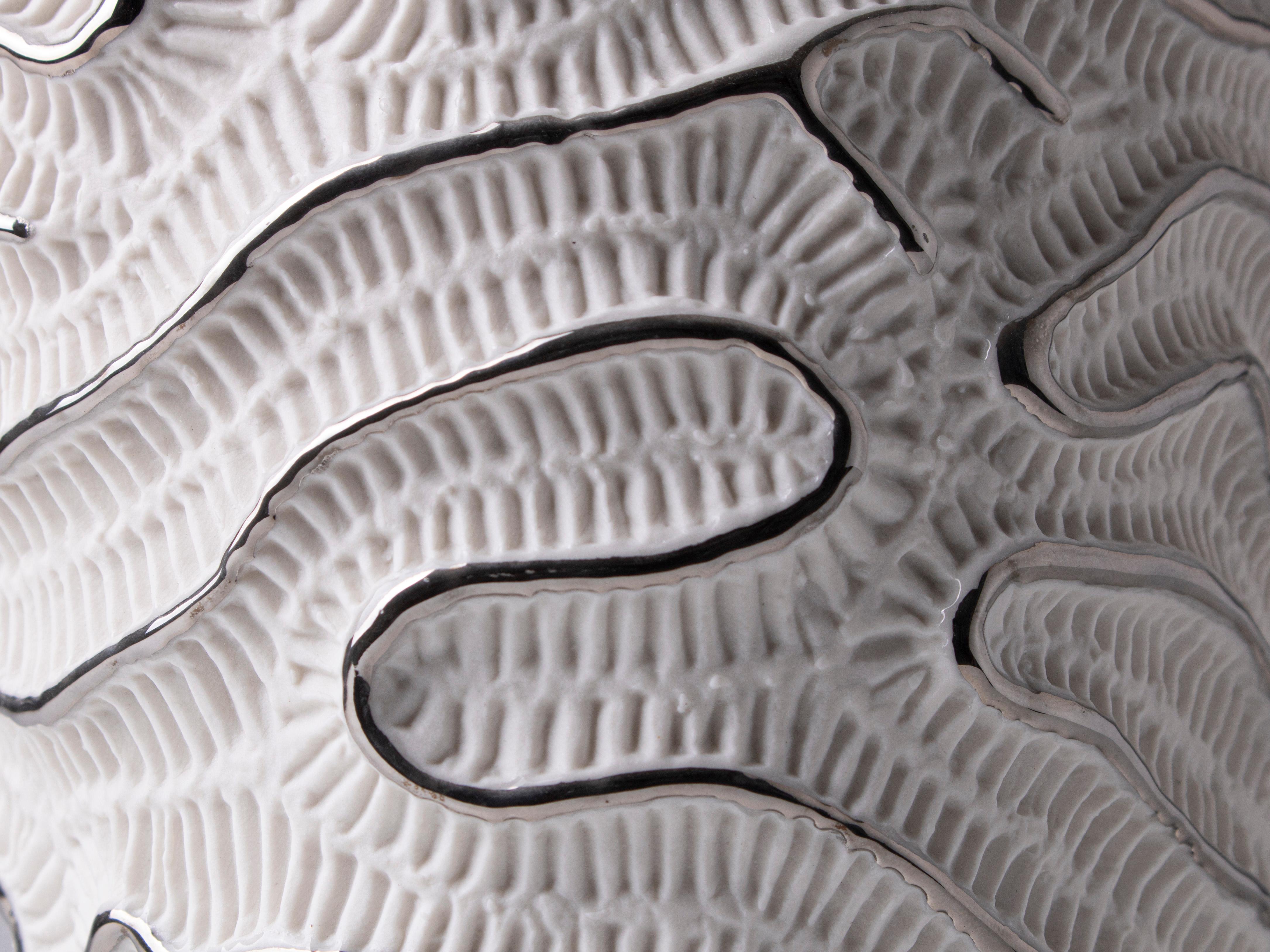 Modern Contemporary Porcelain Vase Platinum Sea Fossil Texture Ceramic Italy Fos