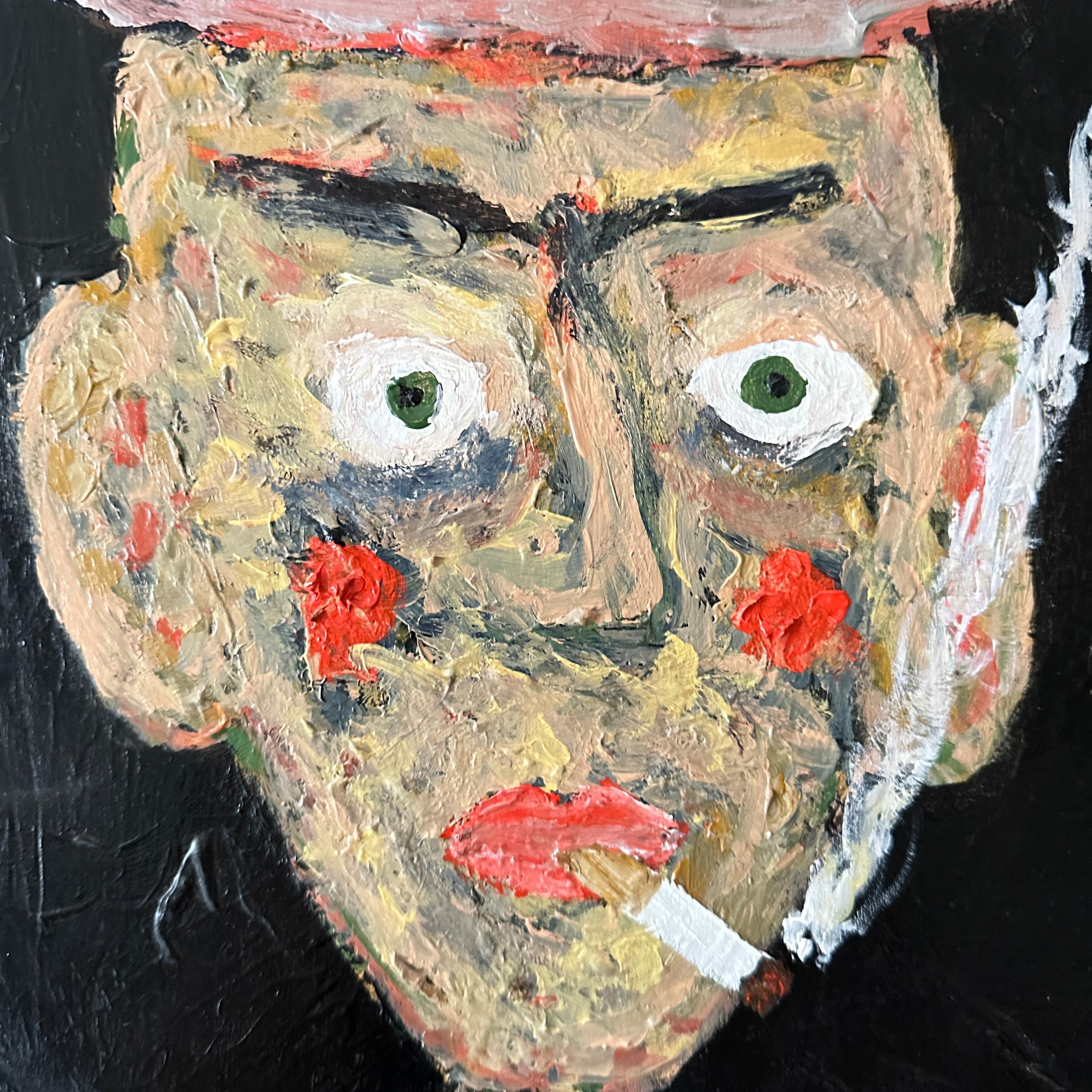 Contemporary Portrait Painting eines Cowboys in mehrfarbiger Acrylfarbe auf Holz im Zustand „Neu“ im Angebot in Berlin, DE