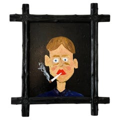 Contemporary Portrait Painting of a Man in Multicolored Acryl Paint on Wood
