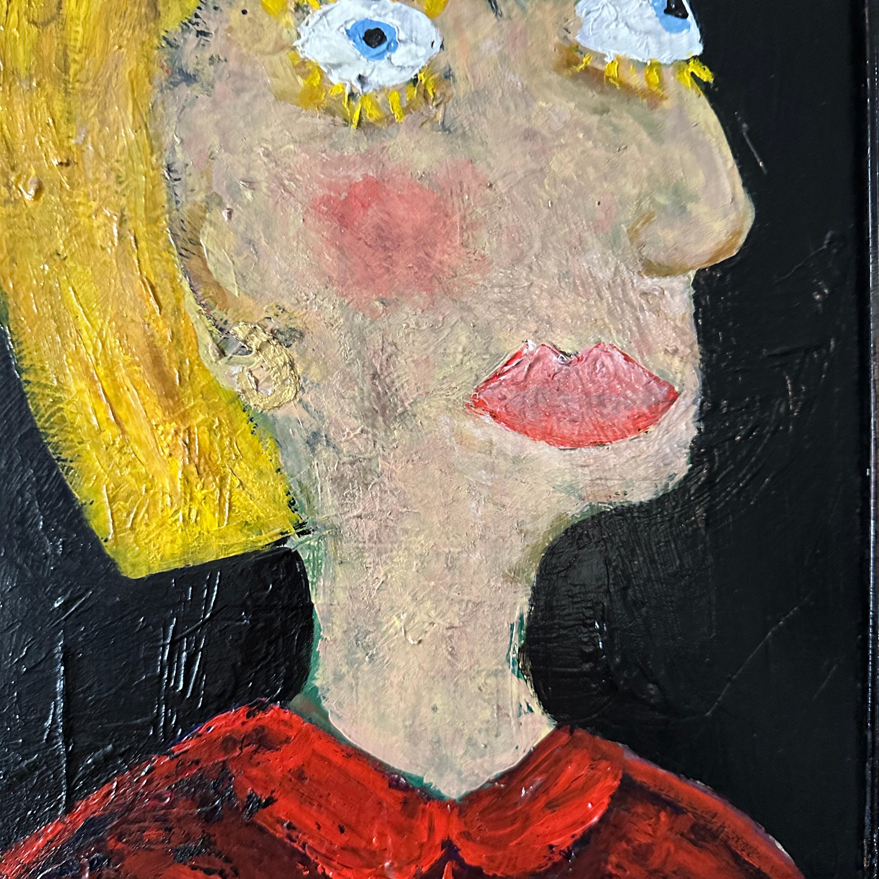 Contemporary Portrait Painting of a Woman in Multicolored Acryl Paint on Wood In New Condition For Sale In Berlin, DE