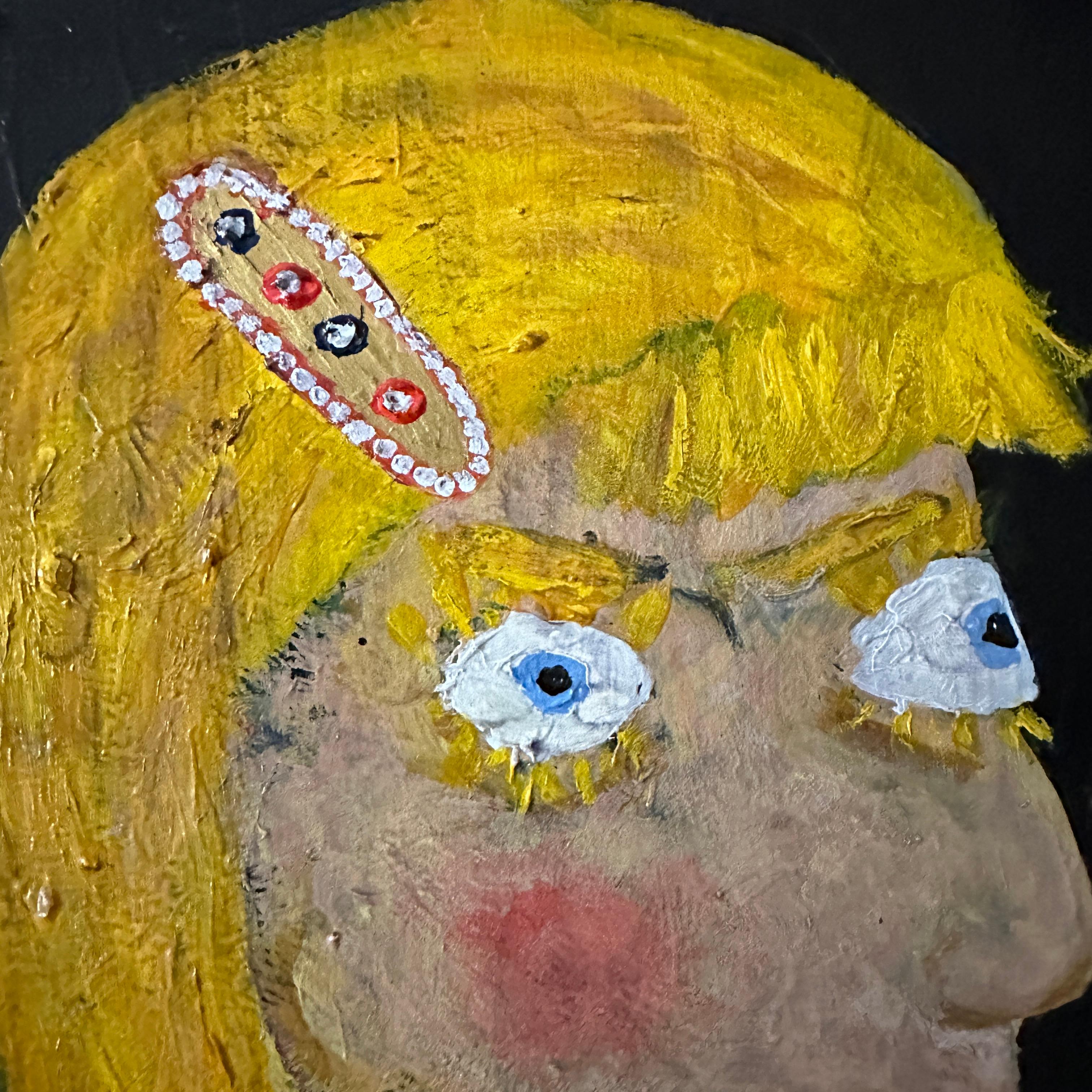 XXI secolo e contemporaneo Ritratto contemporaneo di donna con pittura acrilica multicolore su Wood in vendita