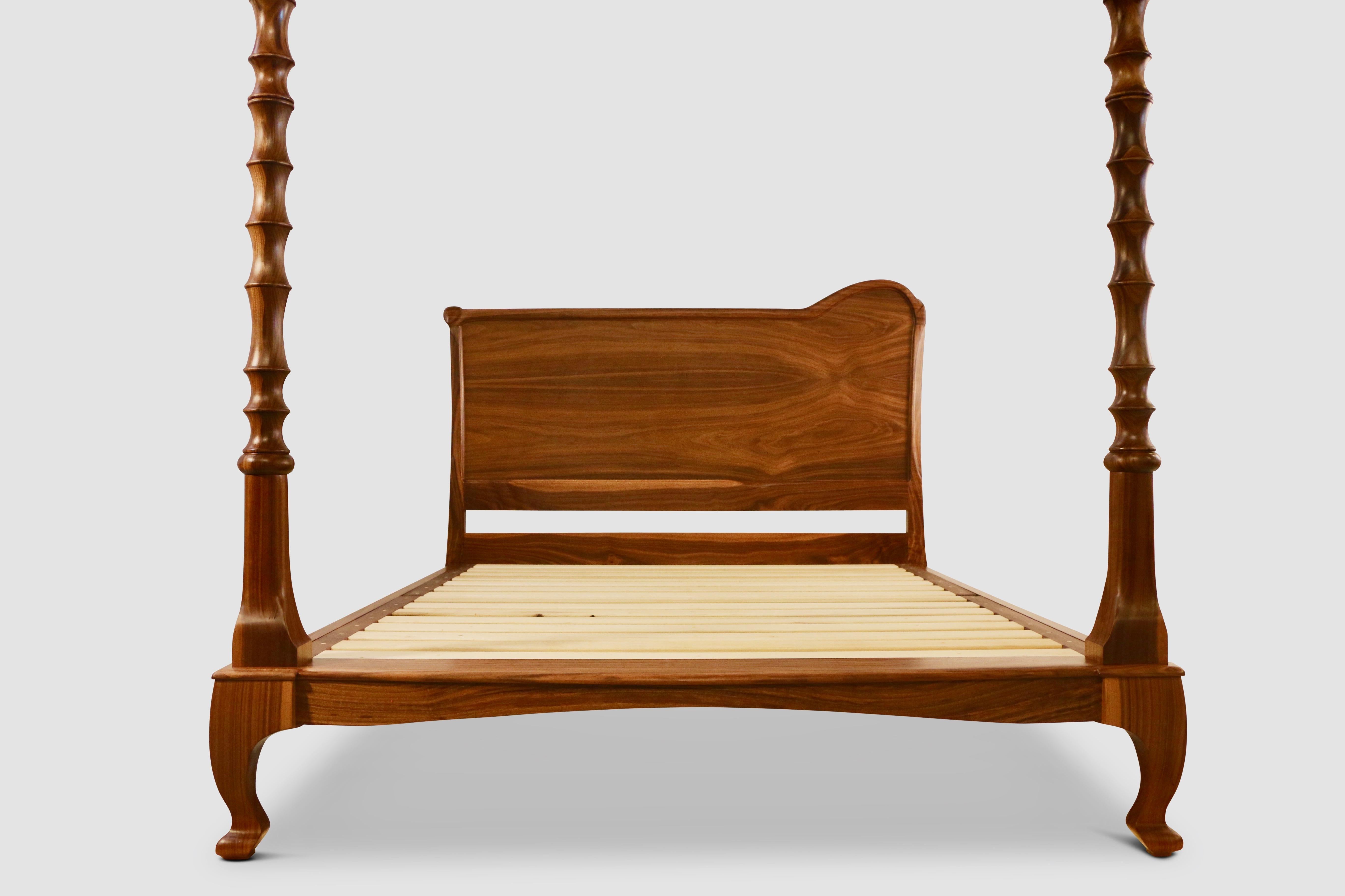 Carved Contemporary Post Bed Frame From The Atelier Of J.Pickens For Sale