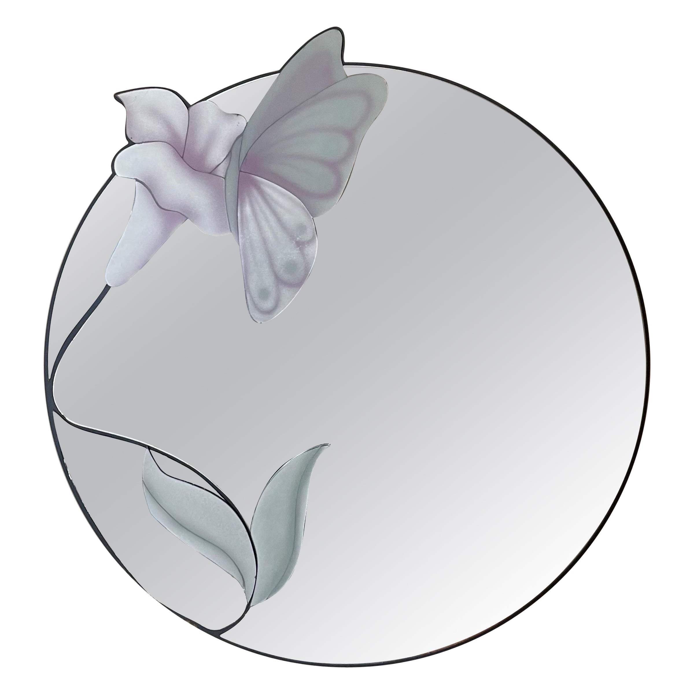 Contemporary Post-Modern David Marshall Layered Floral Butterfly Mirror