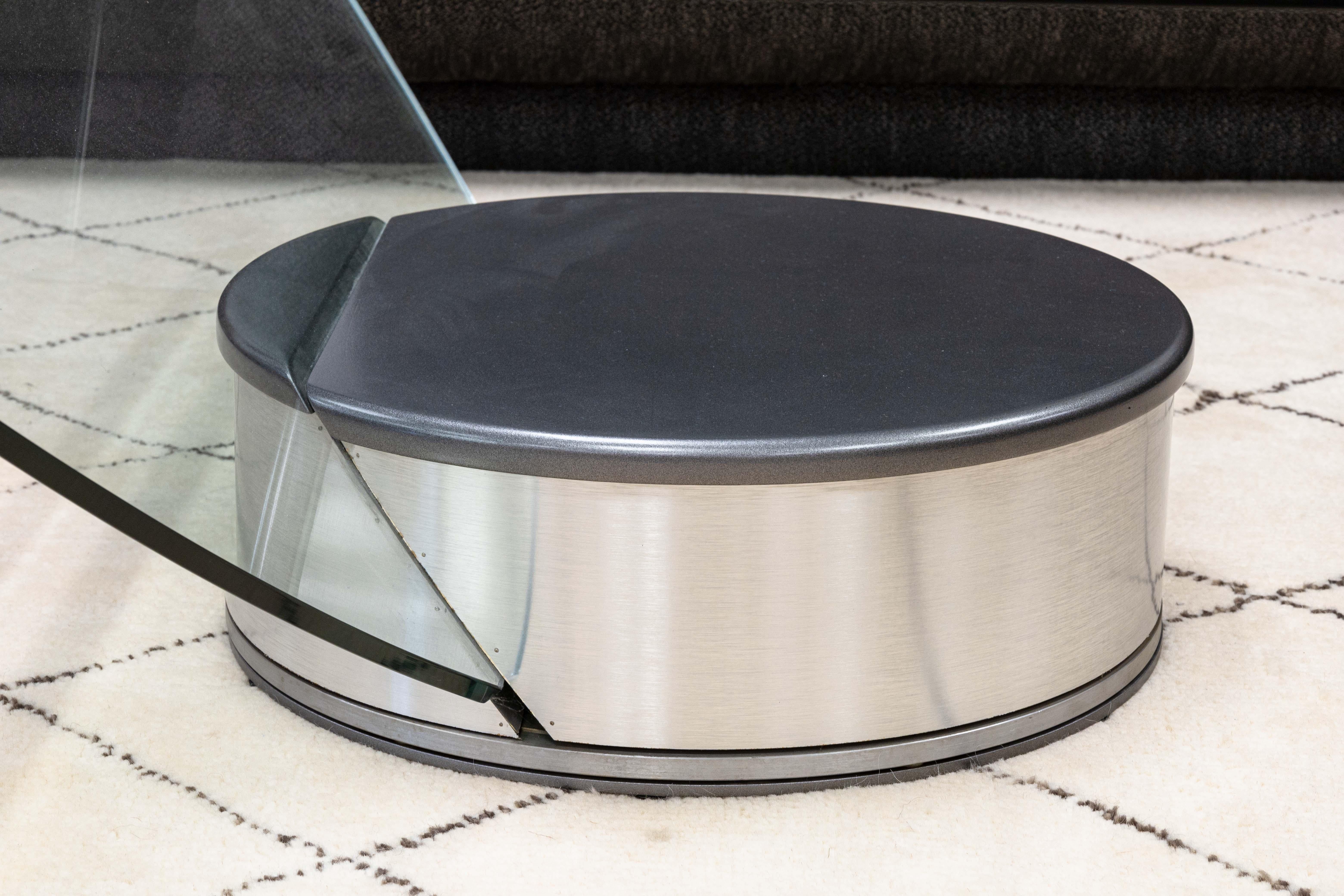 Contemporary Postmodern Brueton Style Chrome Glass Swivel Coffee Cocktail Table 1